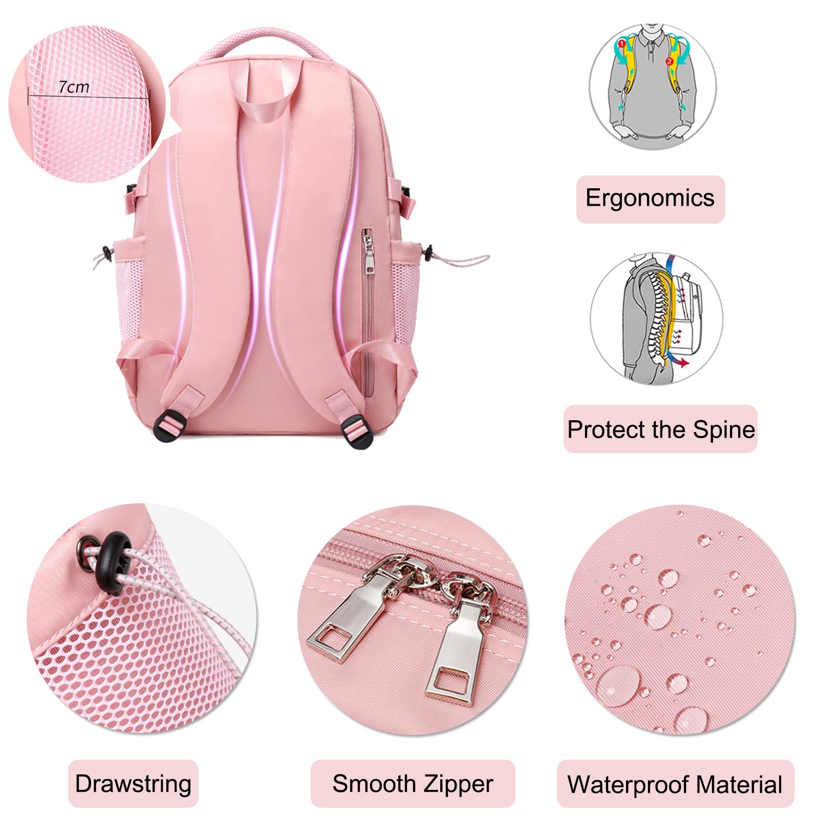 FANDARE Zaino Casual Zaino Scuola Studenti Zainetti Ragazza Zaini Scuola Cartella Ragazzo Borsa da scuola Zainetto Borse a Zaino Zainetti Scuola per All'aperto Viaggio Camping Daypacks Bianco