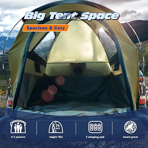Miniatura 2 de Tienda de campaña para camión, impermeable PU3000mm Pickup Truck Tent para cama de camping, tienda de campaña para 2-3 personas para dormir,