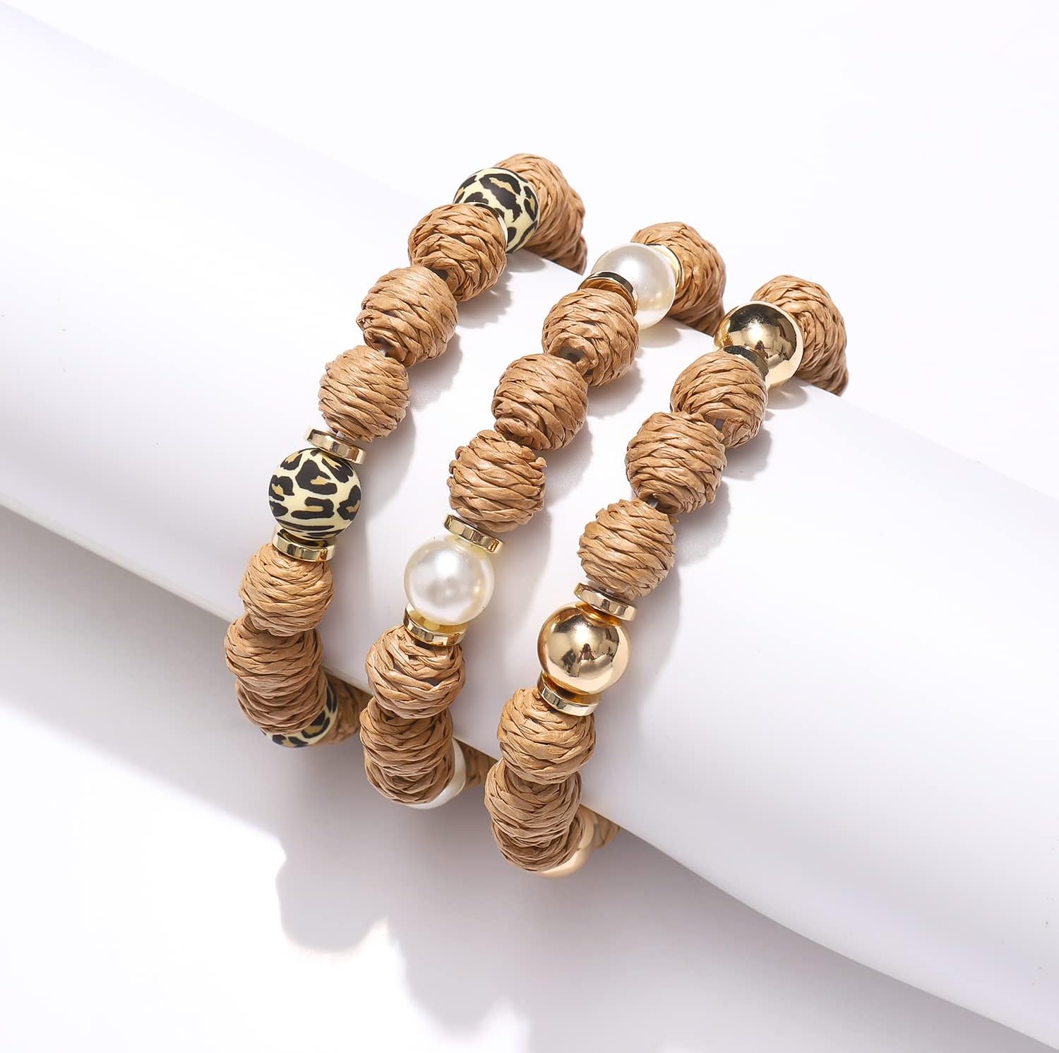 Rattan Bracelets for Women Handmade Woven Rattan Ball Beaded Stretch Bracelets Stackable Boho Bangle Bracelets Summer Beach Jewelry - Image 5