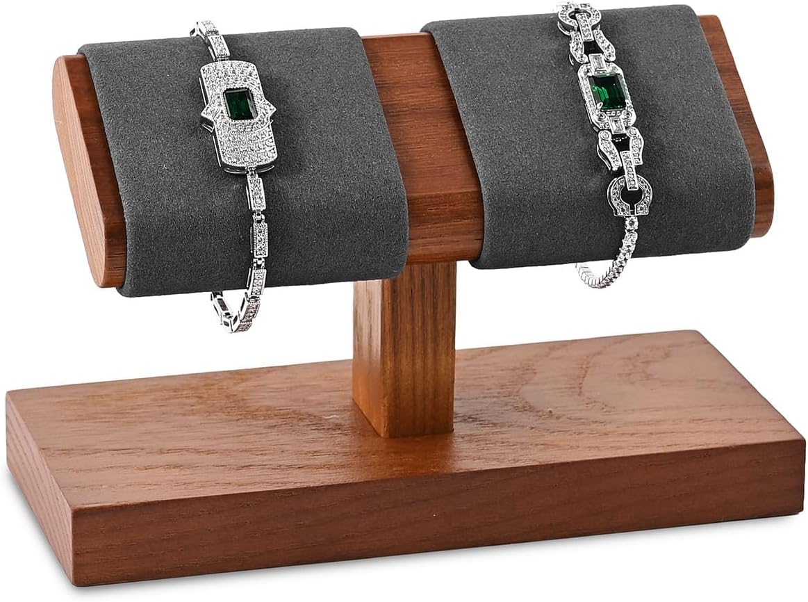 Solid Wood Watch Display Stand T-bar Microfiber Watch Stand Jewelry Holder For Men And Women Stand Organizer For Wristwatch/Bracelet/Storage Display Rack (Gray)
