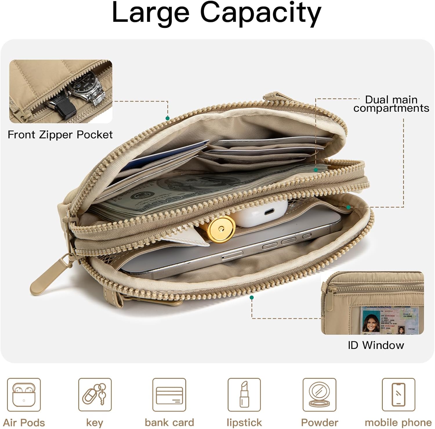 Gitus Puffy Cross Body Purse for Women Wristlet Wallet with RFID Blocking
