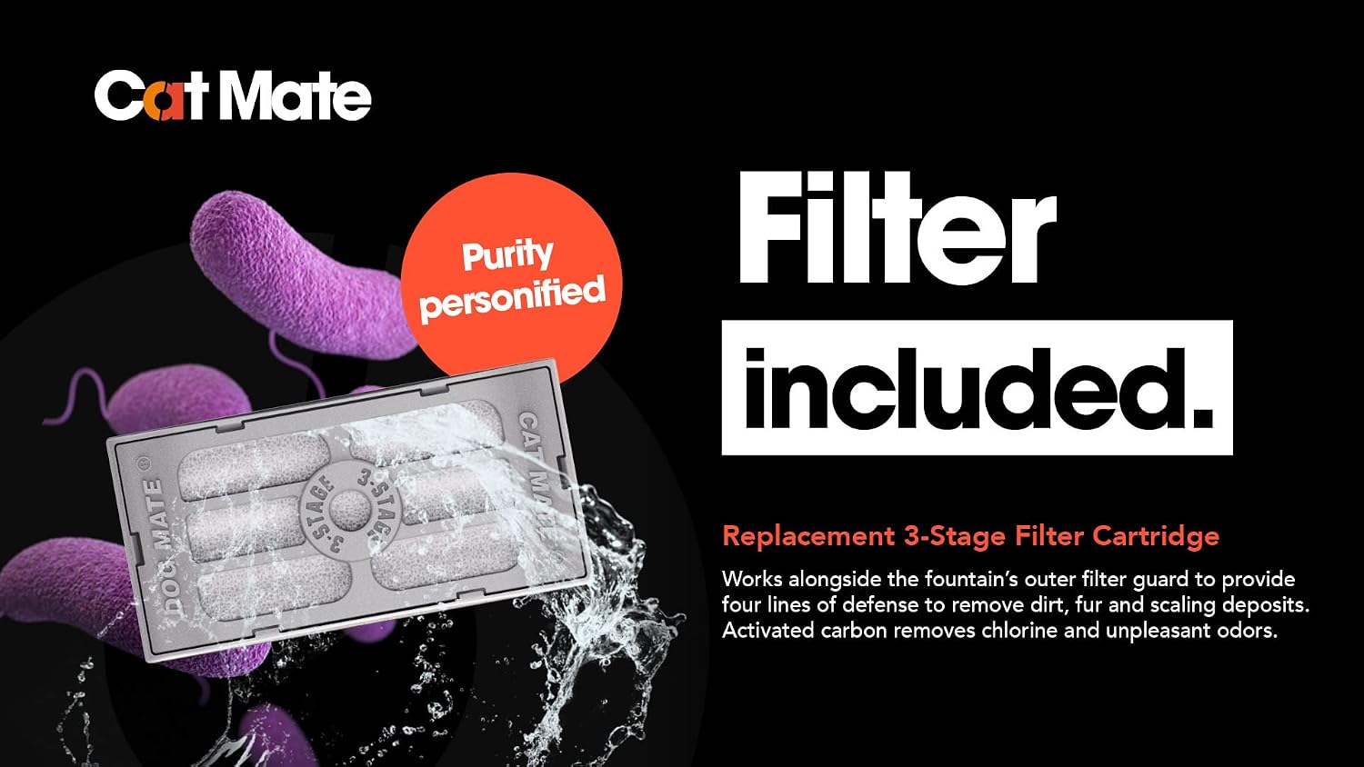 Cat Mate 100 Fl Oz. Pet Fountain w/Elevated Drinking Levels, Super-Quiet Pump, and 3-Stage Filter - Titanium