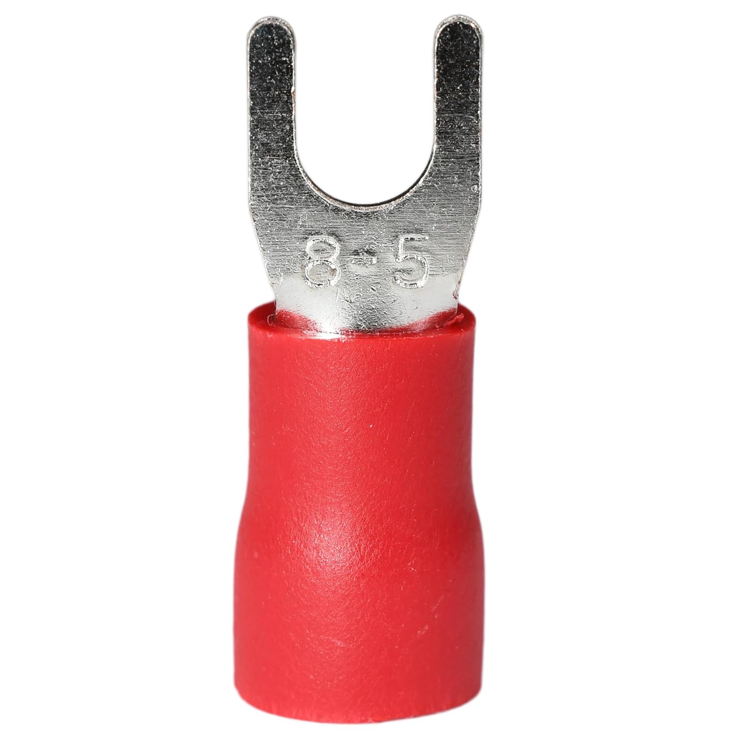 PAPUGA 500PCS 8 AWG (10 mm2) #10 / M5 (5 mm) Fork Spade Crimp Connector, PVC Insulated, 600V 62A, CE & RoHS Battery Cable Lug Heavy Duty Crimp Connector, Automotive Wiring