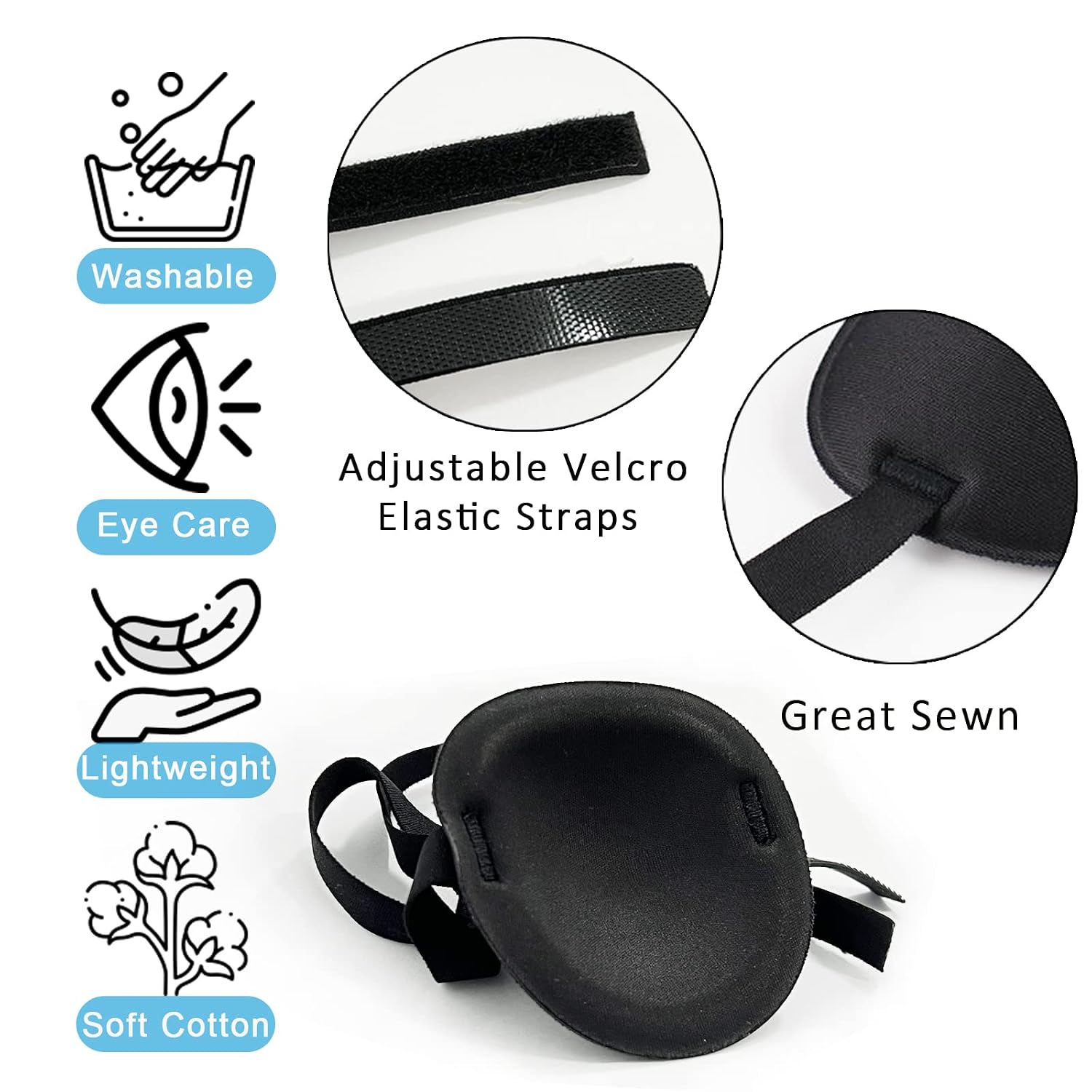 2PCS Eye Patch, Medical Eye Patches, Adjustable Eye Patch, Soft Amblyopia Lazy Eye Patches Eye Patches for Adults and kids, Black