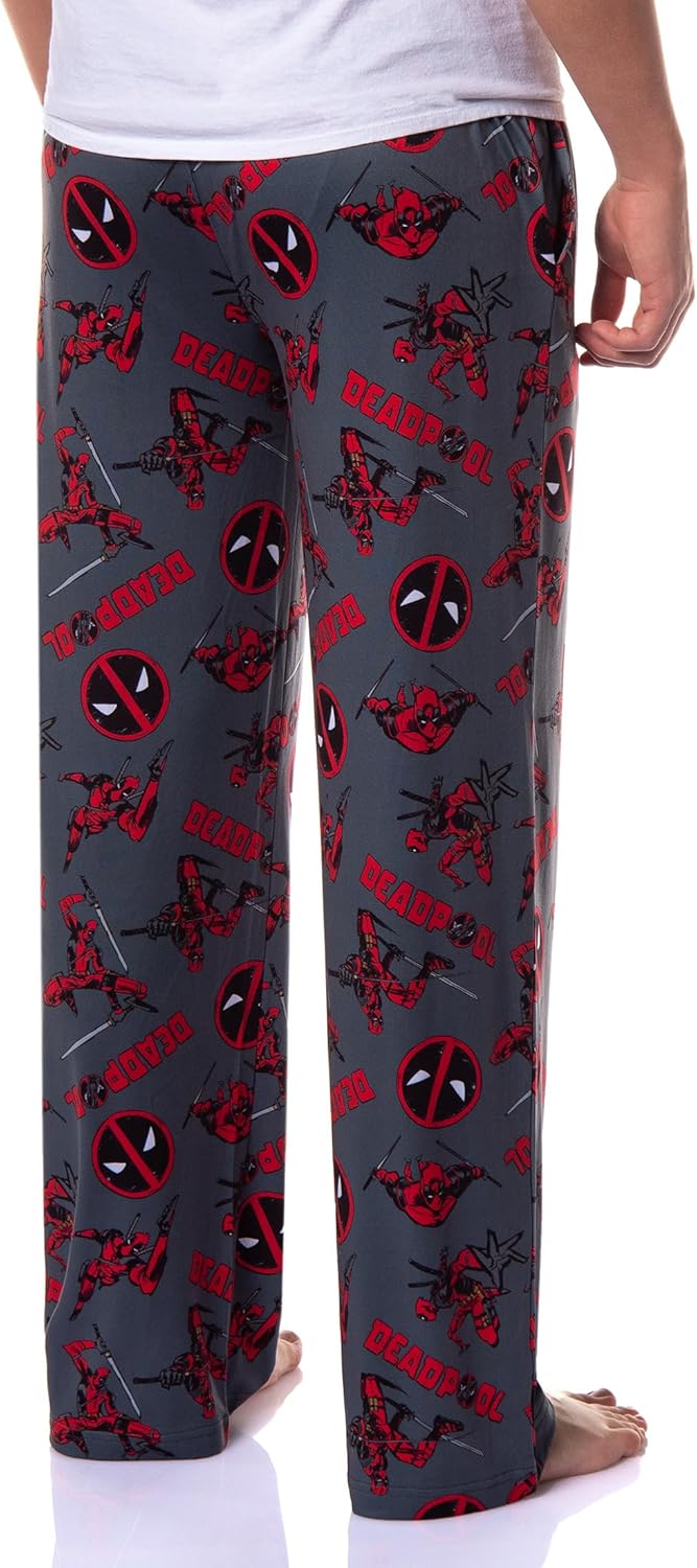 Marvel Comics Deadpool Pajamas Men's Logo Fight Pose Lounge PJ Pants - Image 4