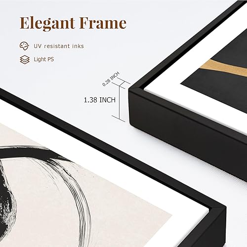 Miniatura 5 de SAFERRYHOME Arte de Pared Abstracto de Graffiti Blanco y Negro, Juego de Impresión en Lienzo Enmarcado en Negro y Dorado, Bocetos Geométricos de