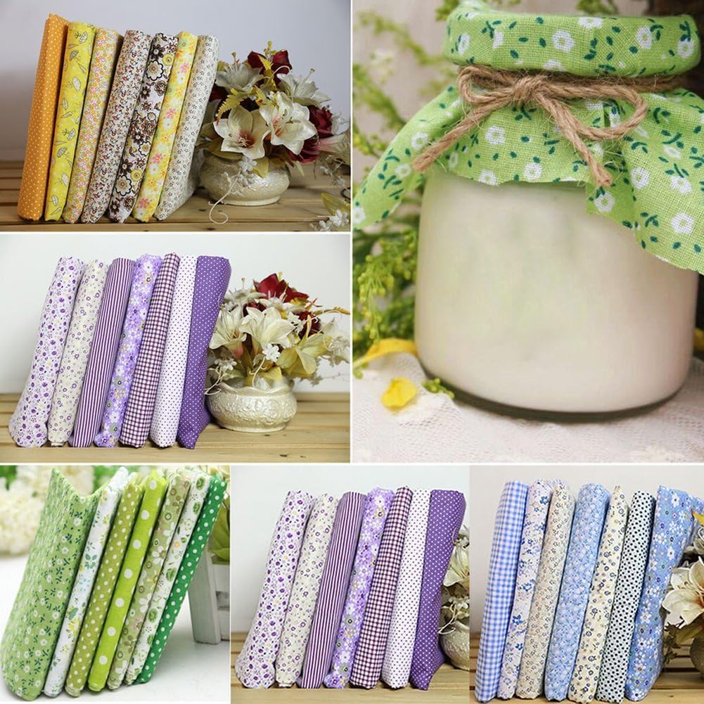 7pcs/Set 25x25cm Cotton Fabric Flower Polka Dot Bundle DIY Patchwork Quilt Cloth,Square Shape,Flower,Striped,Polka Dot Cotton Fabric,Arts,Crafts and Sewing (Yellow) image 3