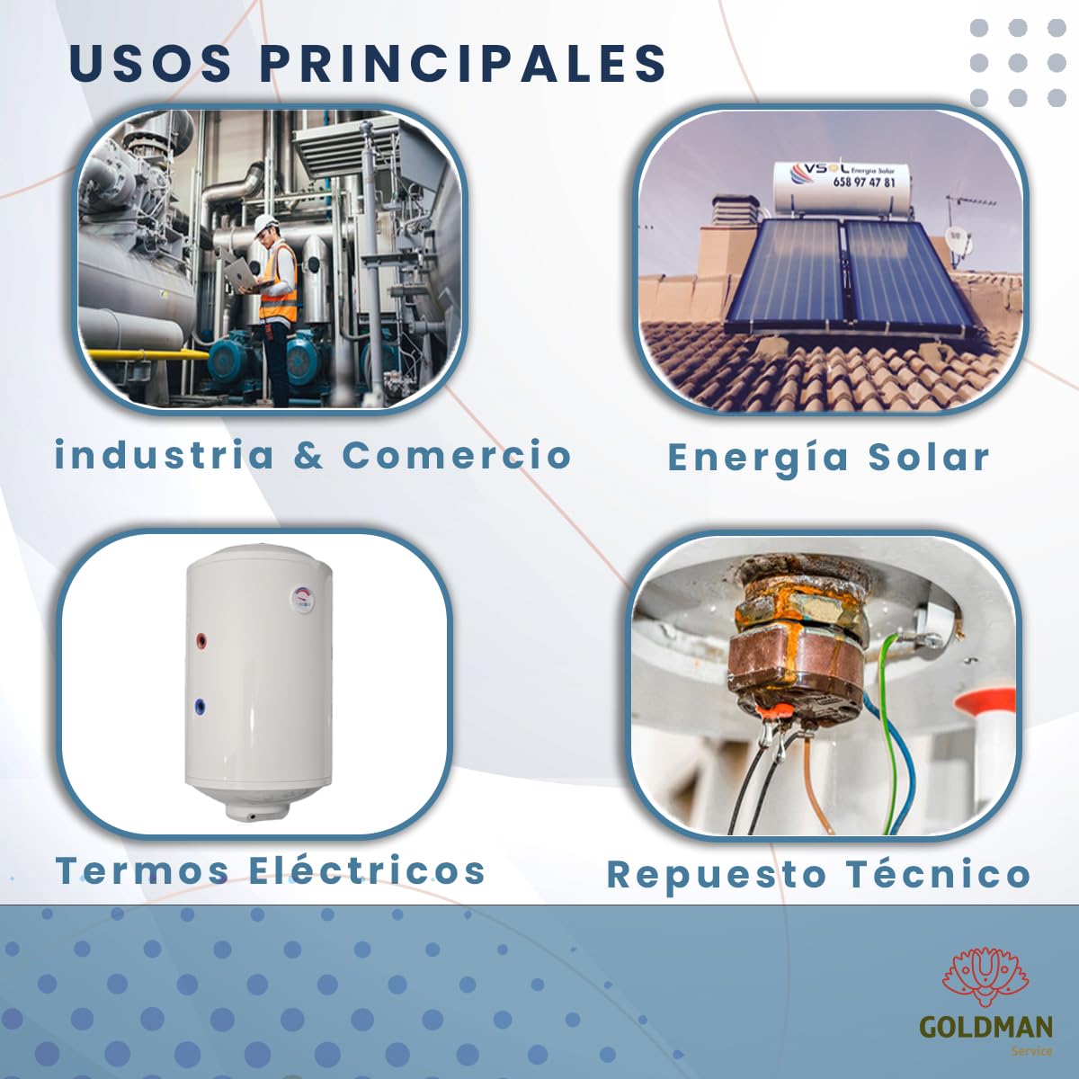 GOLDMAN SERVICE Resistencia de Inmersión | Potencia: 6000W (230/380V) | Métrica: 1 ½ Pulgadas + Junta | Recambio Depósito Industrial Termo Eléctrico