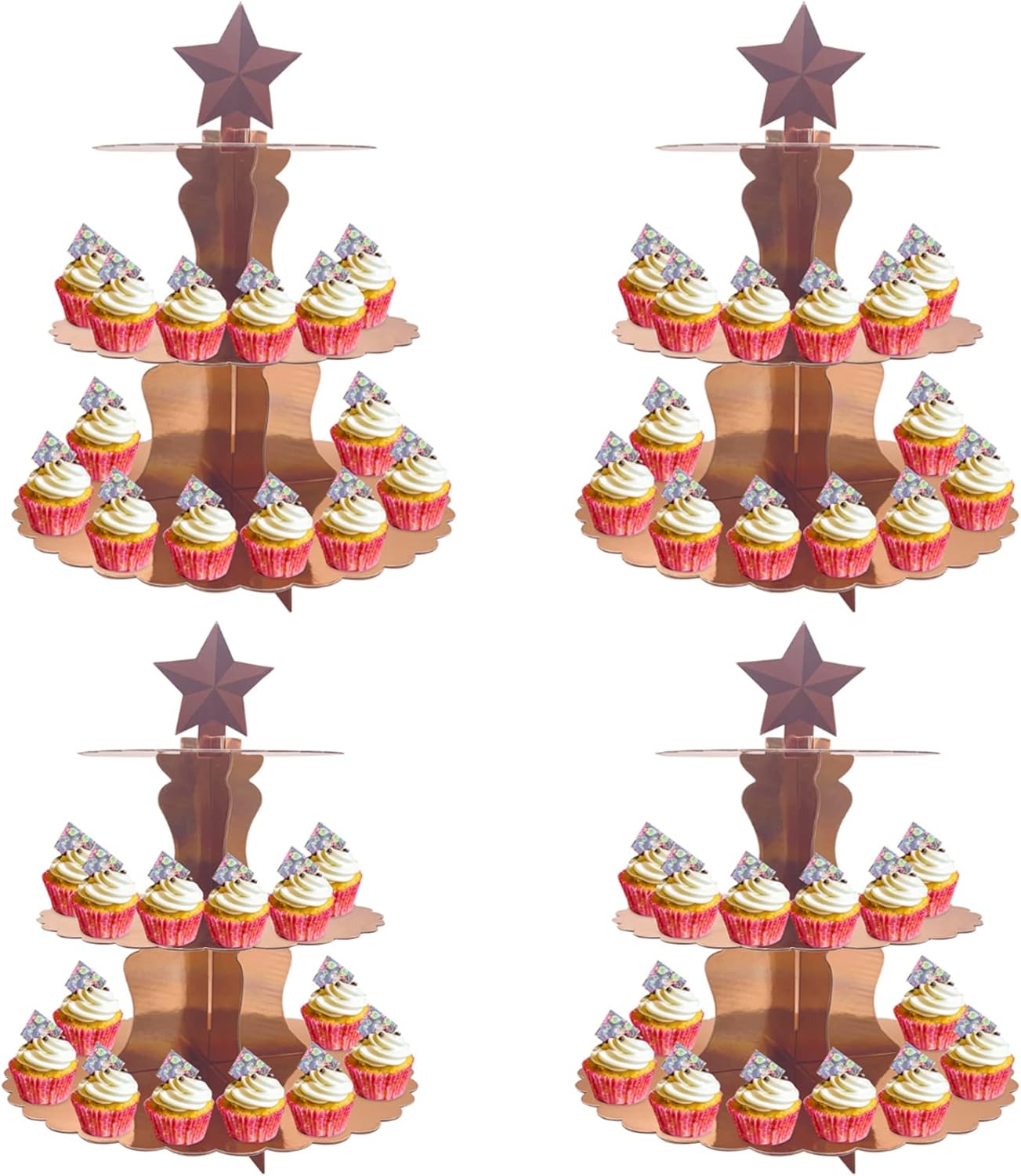 XIXIMENG 4 Pack Cupcake Stand for 16 cupcakes 3Tier Laceedged Cake