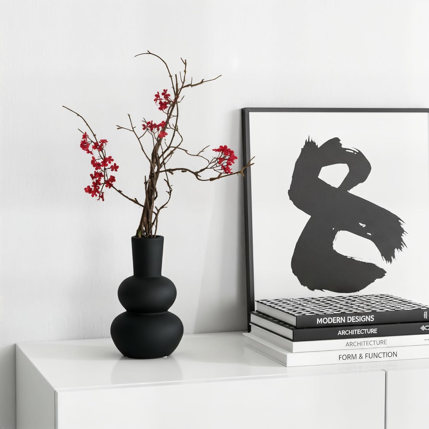 Modern Ceramic Vase, Matte Black Boho Vase, Minimalist Pampas Clay Vases for Wedding Dinner Living Room Office Bedroom, Table Centerpieces - Image 3