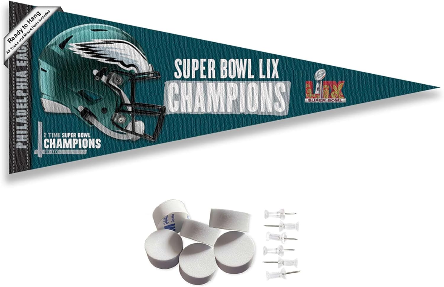 Philadelphia Eagles Super Bowl Champions Pennant Banner and Wall Tack Pads