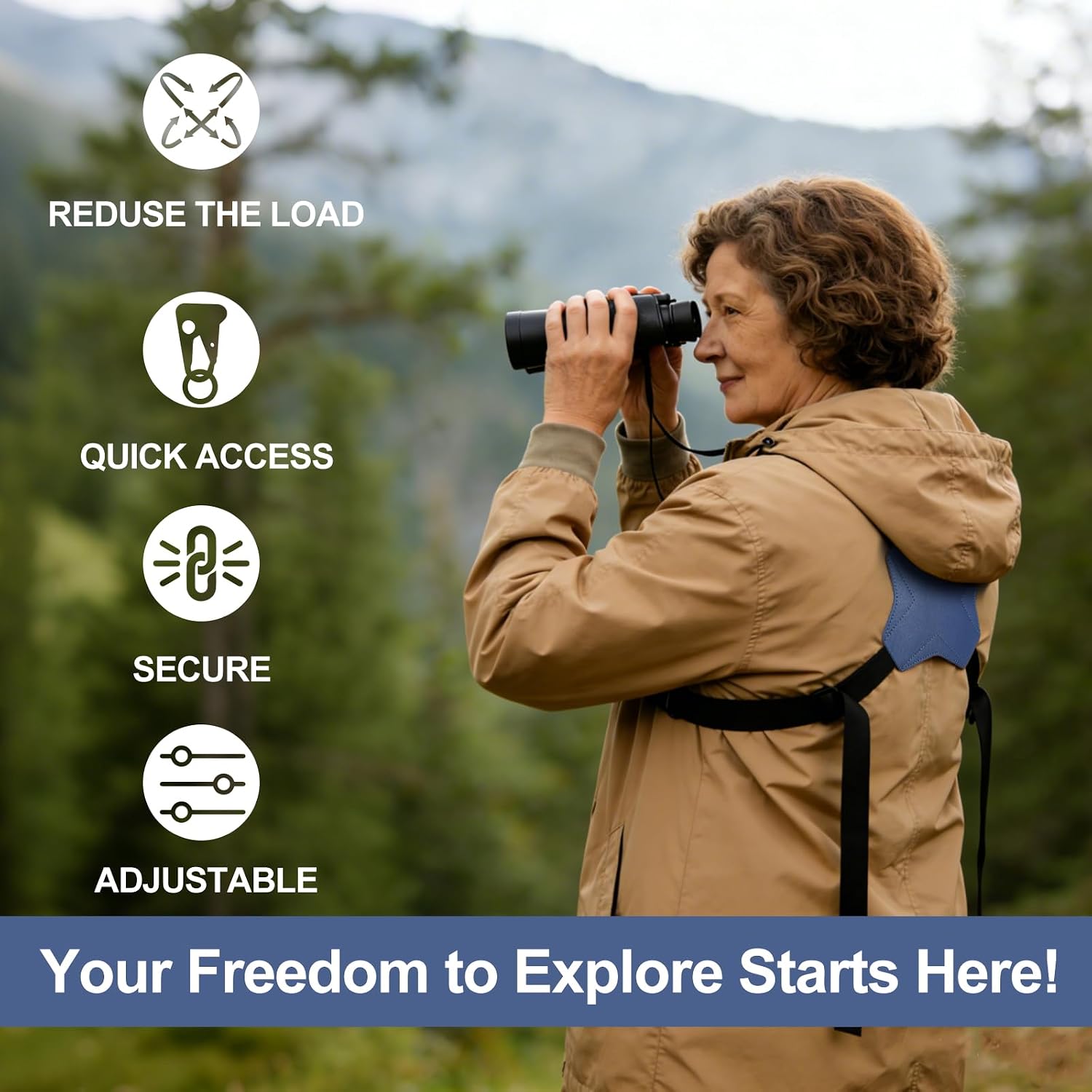 Binocular Harness Strap, Adjustable X-Shaped for Hunting, Hiking & Birding, Bino Harness Fits for Carrying Binocular, Cameras, and More