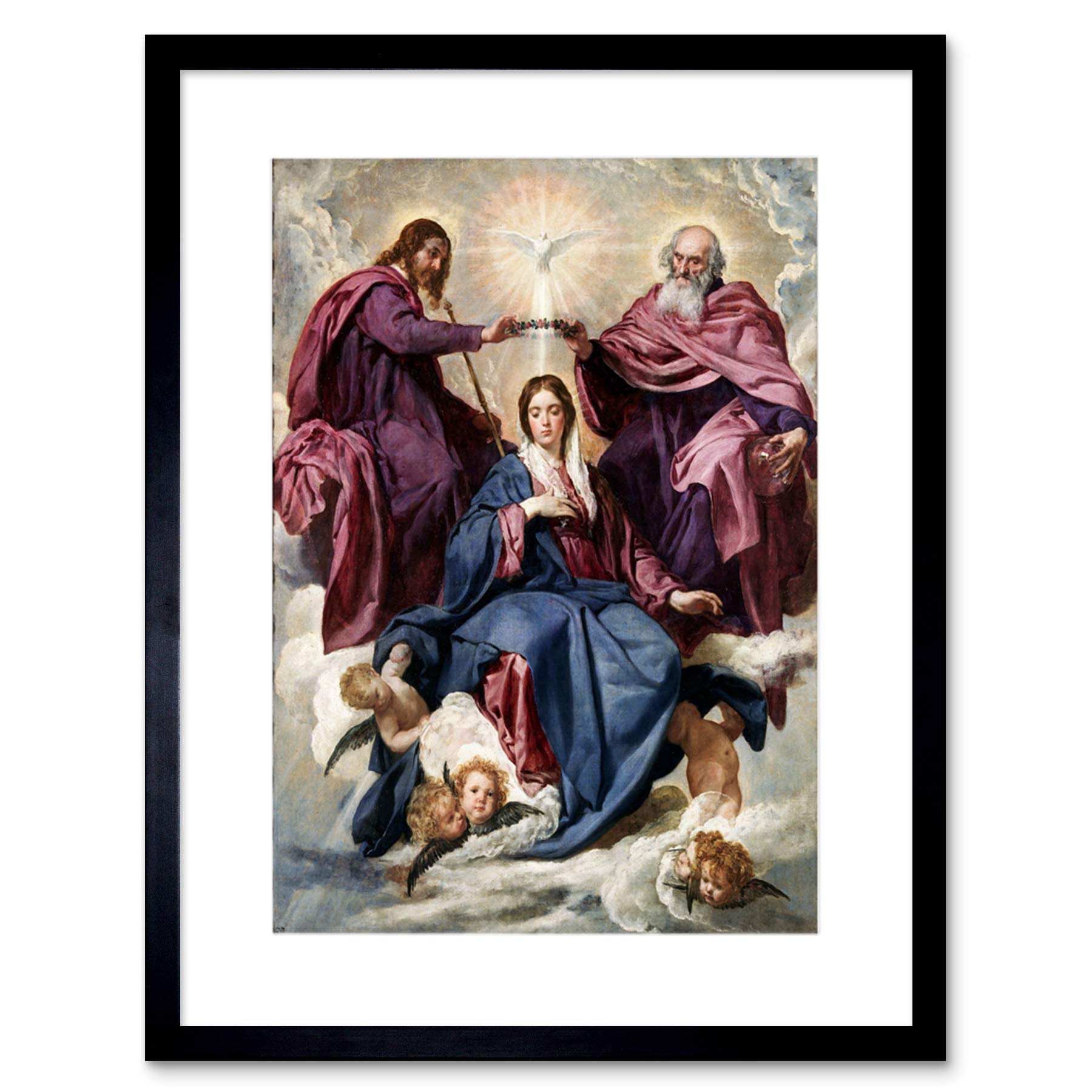 Wee Blue Coo Black Painting Velazquez Coronation Of The Virgin 12X16 Framed Wall Art Print