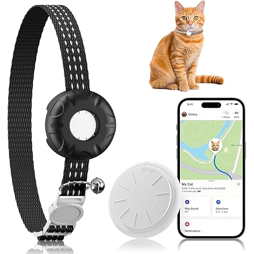 Cat Tracker, GPS Tracker, Pet Tracker, Compatible with Apple Find My App(Only iOS), Real-Time Location, No Subscription Required,Territory & Location History, Breakaway Collar Included, Black