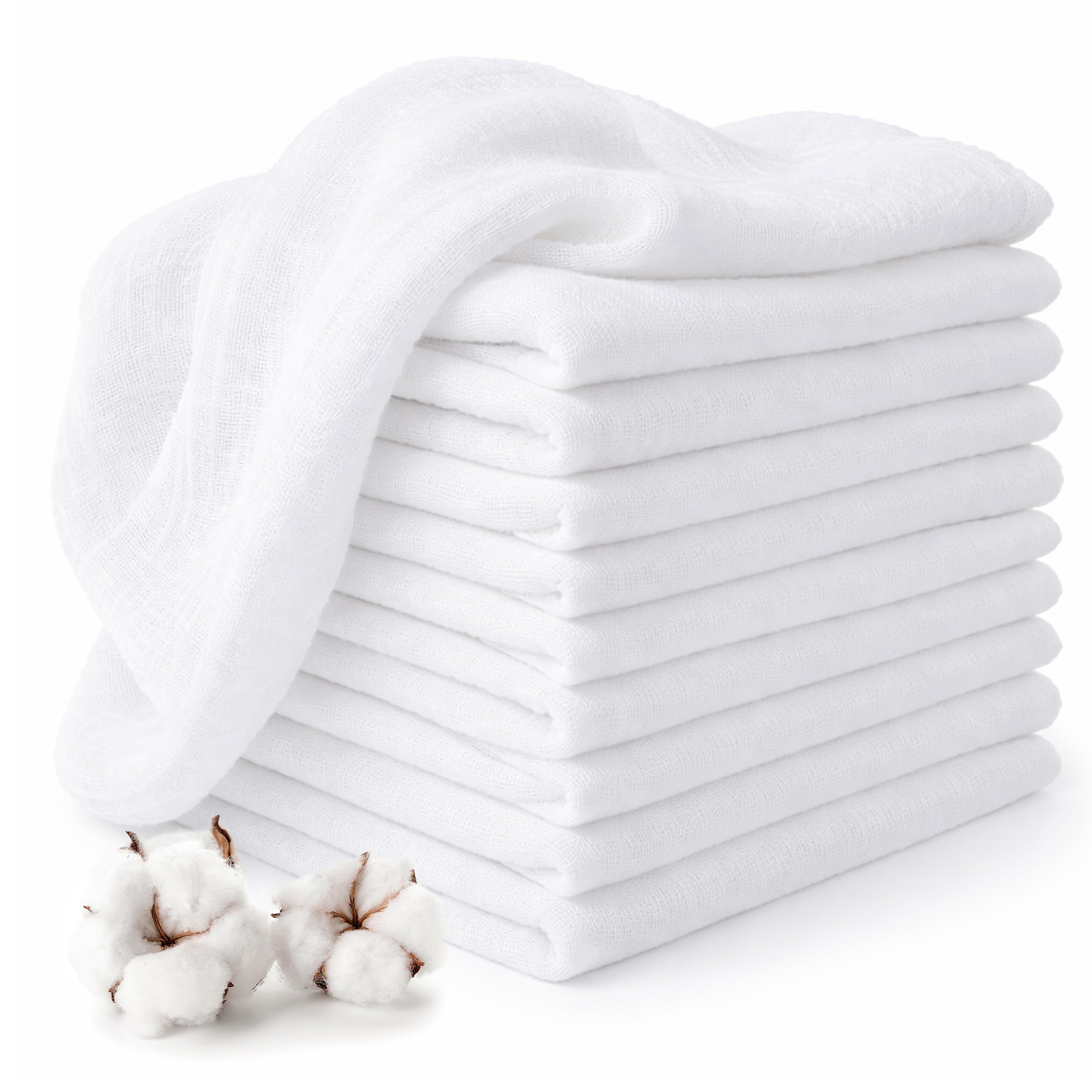 MAKIAN Mulltücher 10er Pack - 30x30 cm | Oeko-TEX Standard 100 geprüft | 10 Spucktücher & Pflegetücher aus 100% Baumwolle | saugfähig & vielseitig verwendbar | Weiß