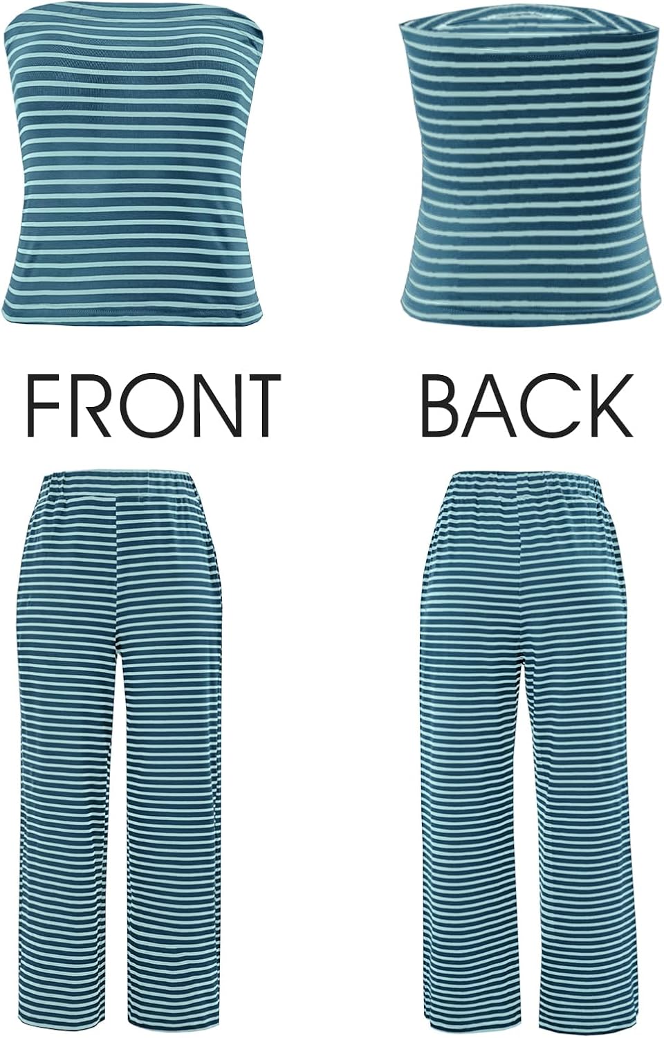 Tankaneo Womens Striped 2 Piece Sets Summer Strapless Crop Tube Tops Wide Leg Pants Matching Lounge Set Vacation Outfits - Image 5