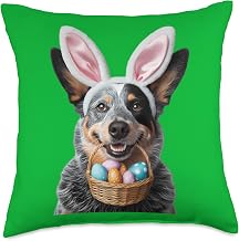 Cute Bunny Ear Australian Cattle Dog Easter Eggs Owner Mom Throw Pillow