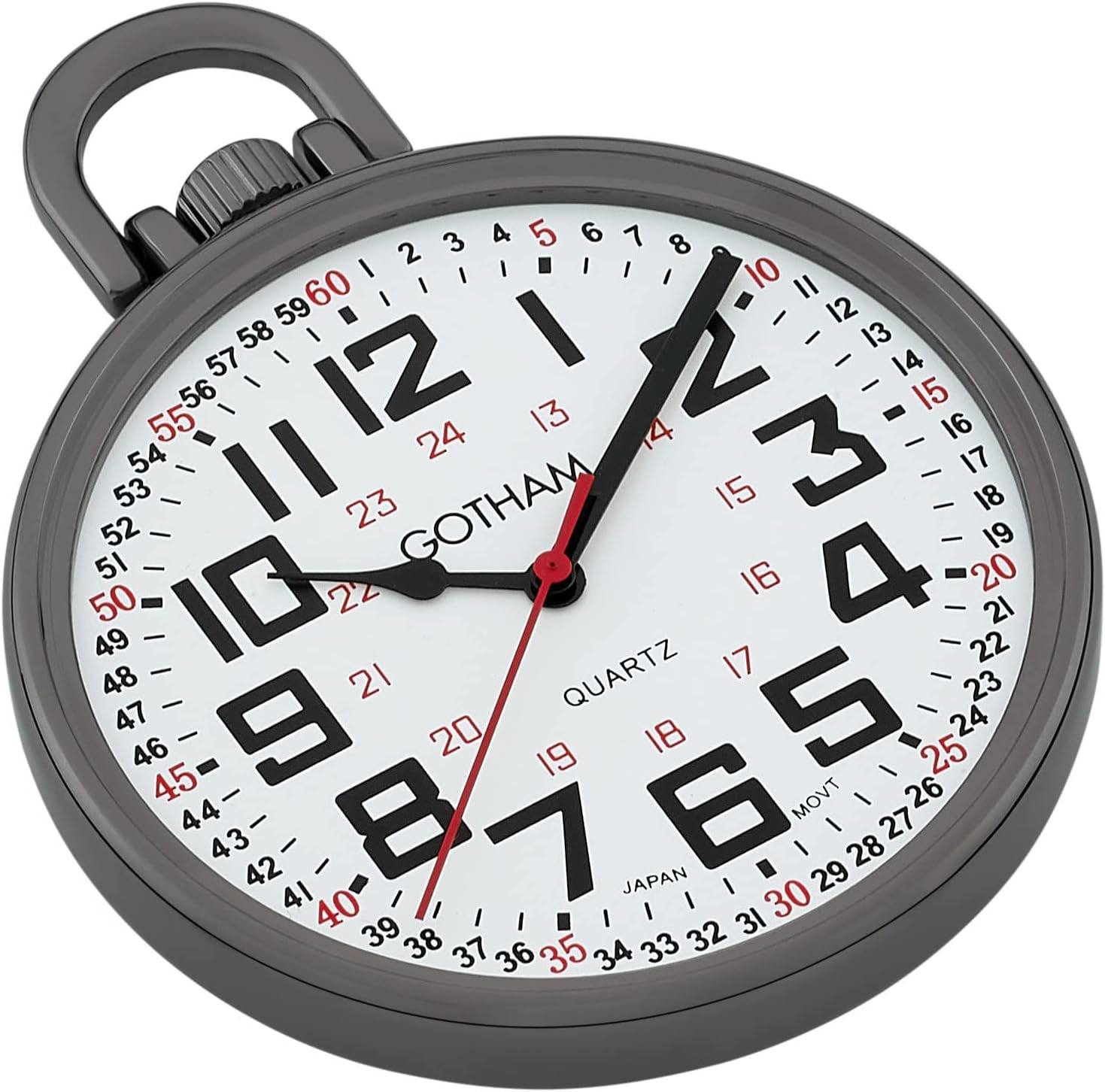Gotham Men's Gunmetal Thin Railroad Dial 24 Hour Open Face Quartz Pocket Watch # GWC15029B