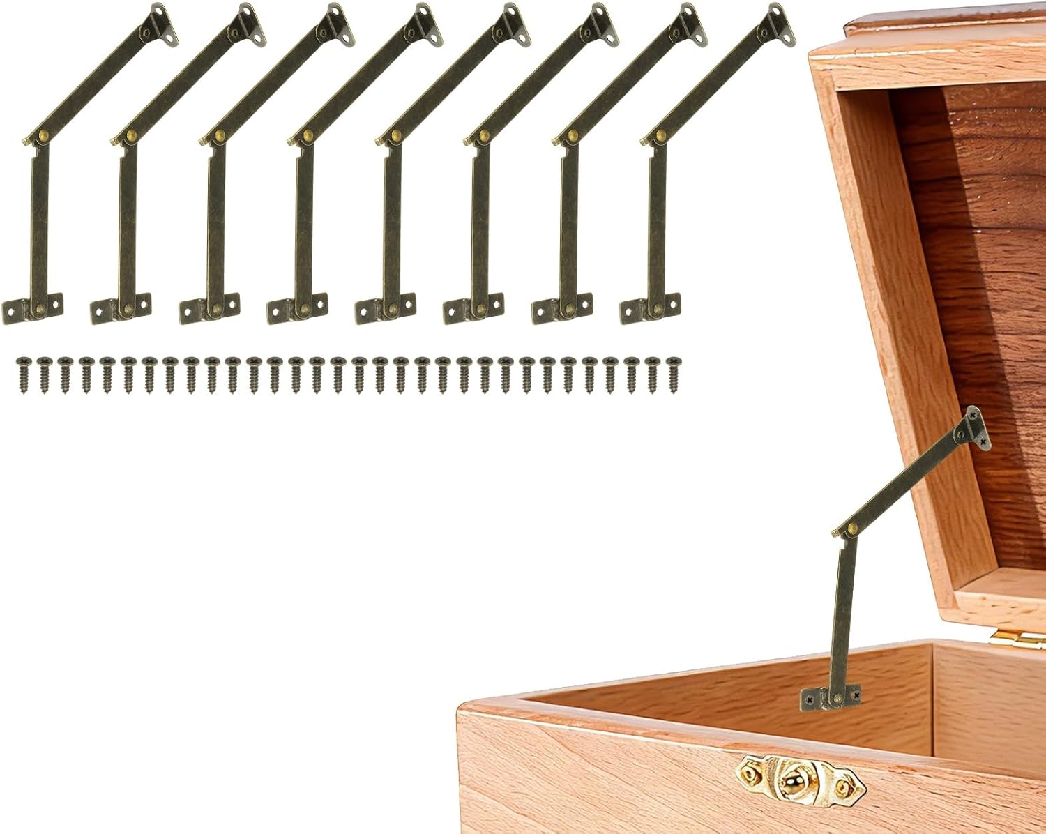uxcell 8Pcs Folding Lid Support Hinges, 180 Degree Iron Rotatable Furniture Lid Hinge, 4.09" x 1.57" Lid Stay Hinge for Cabinet, Wooden Boxes, Home Furniture, Window, Doors, Bronze