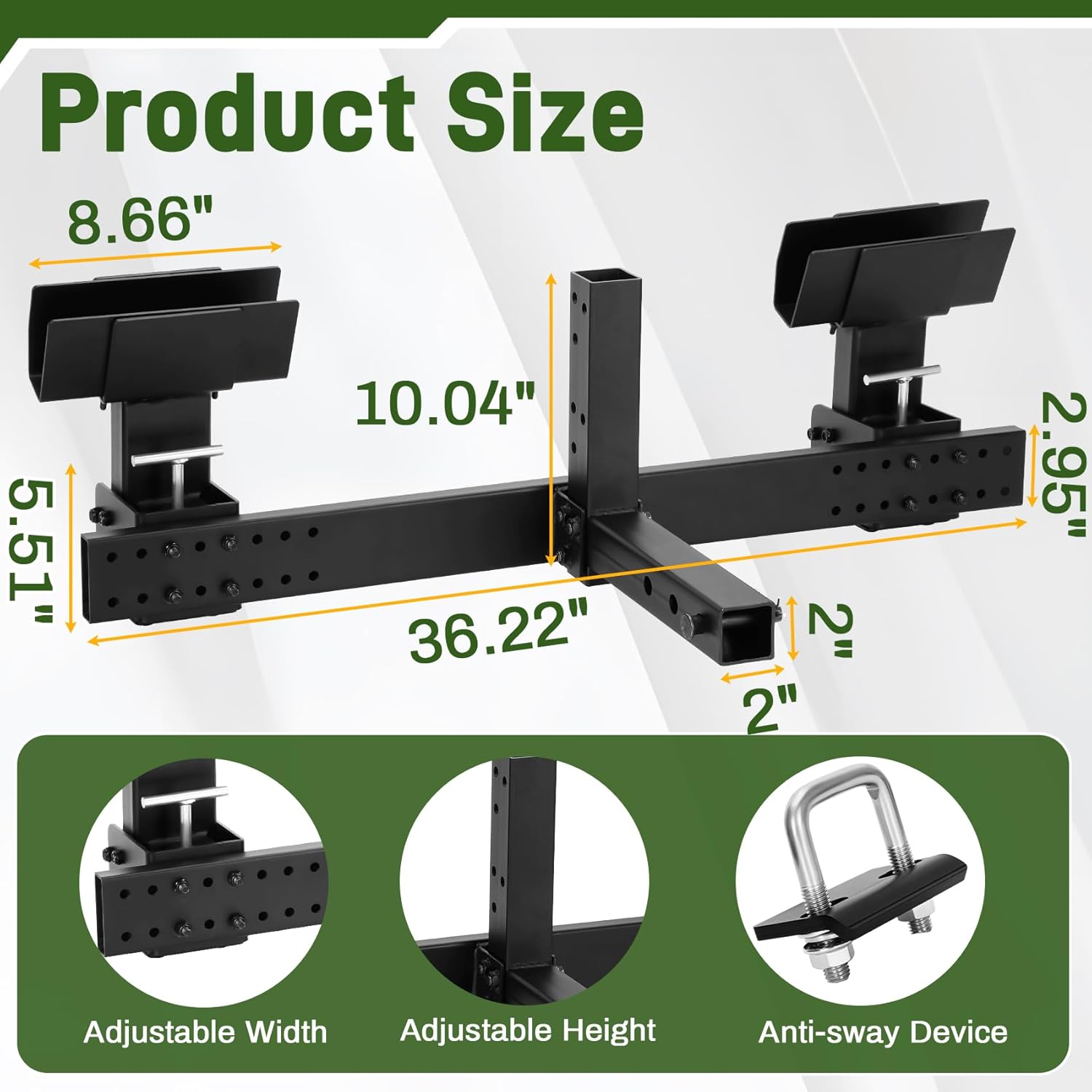 Dual Trash Can Hauler Hitch with 2" Receiver, Allowing Backing-Up Off the Ground Design, Adjustable High-Loading Garbage Can Towing Rack for Pickup Trucks/ATV/UTV/SUV/Lawn Tractors