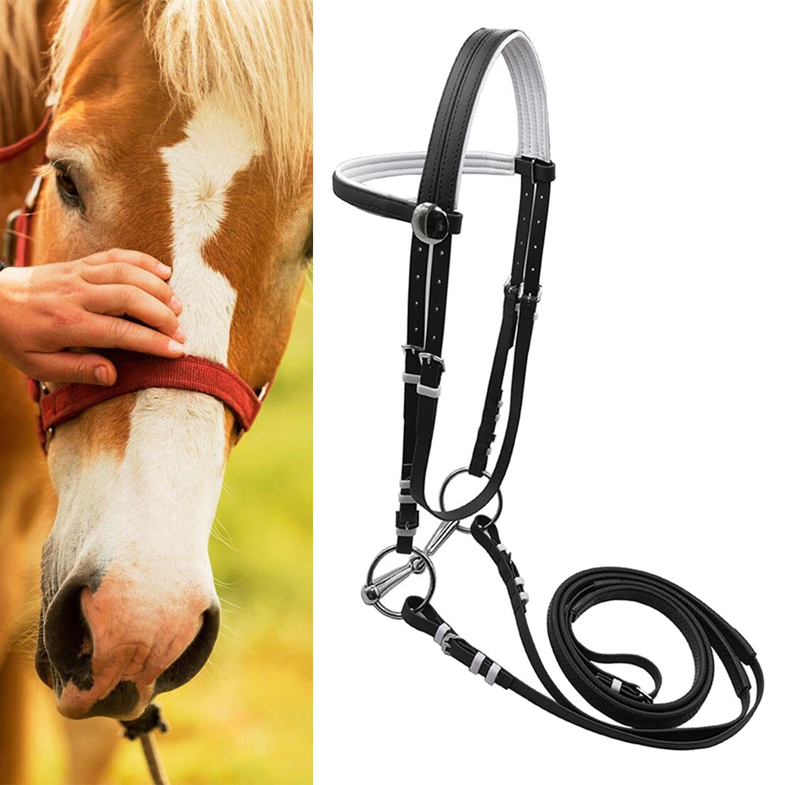perfk Cabezada de Caballo con rienda, cabezada, Ecuestre, arnés, Cabestro, Cuerda para Montar para senderos