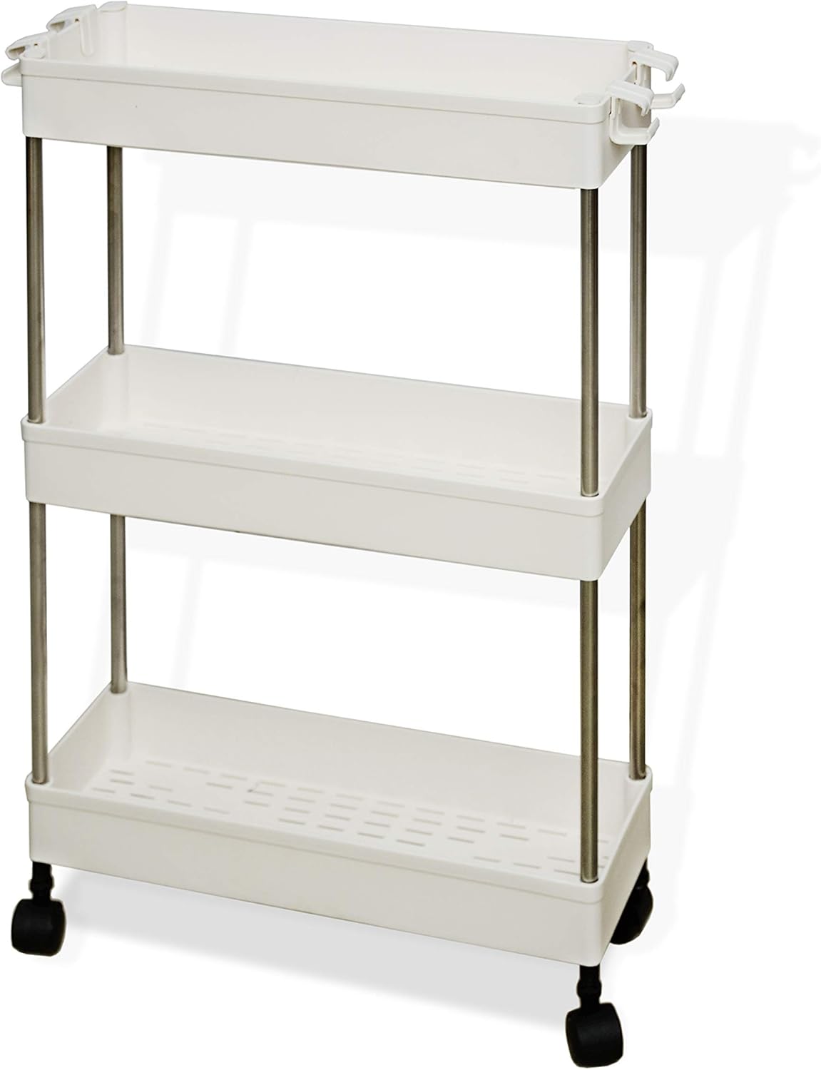 Bqkozfin キッチンワゴン 収納ワゴン スリム ギフ 包装 隙間収納 12 5cm 3段 キッチン収納カート おしゃれ 洗面所 キャスター付き 冷蔵庫横 すき間ワゴン 台所 ホワイト