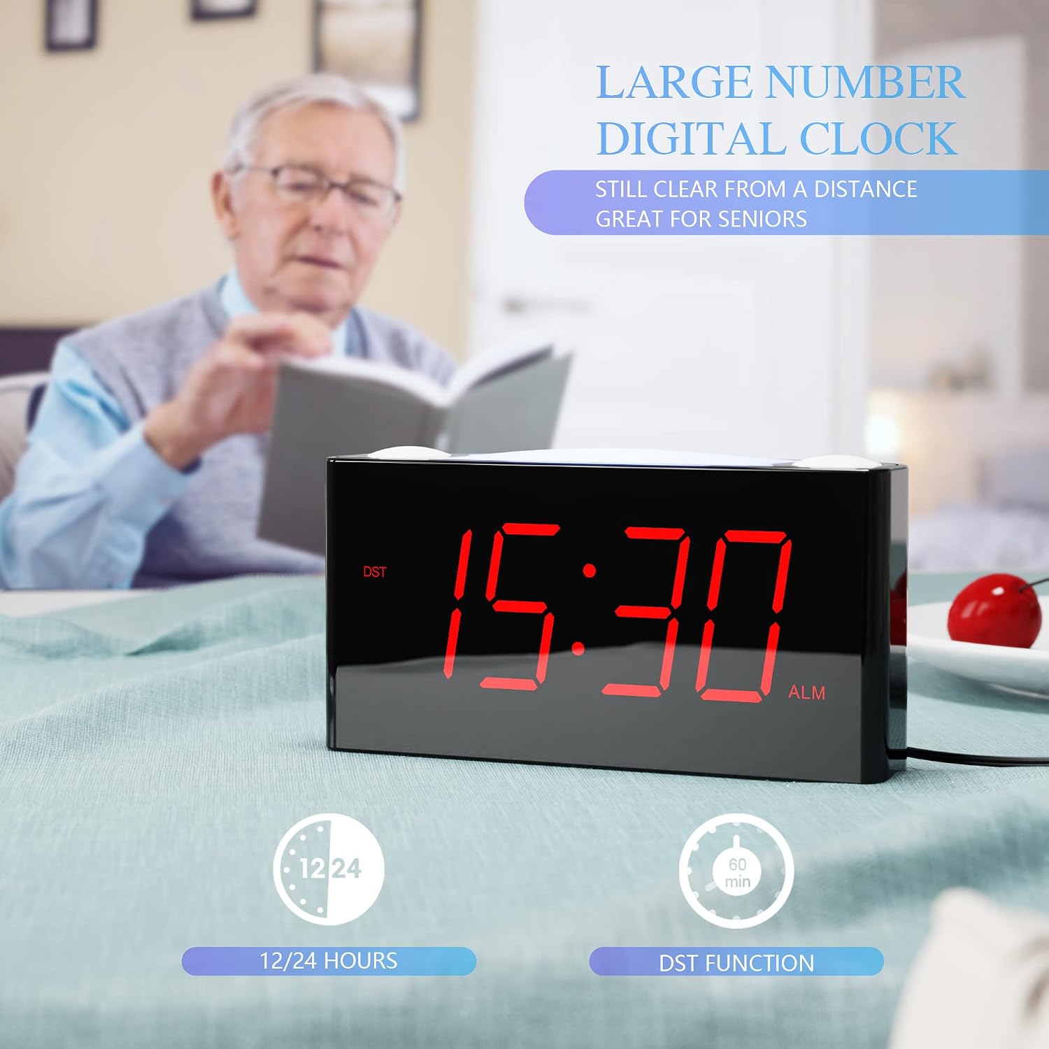 ROCAM Digital Alarm Clock - 7.5" Large Red Led Display, Loud Alarm, 7 Colored Night Light, Snooze, Dimmer, Dual USB Charger Ports, Battery Backup, 12/24 Hours for Bedrooms, Kids, Heavy Sleepers, Home