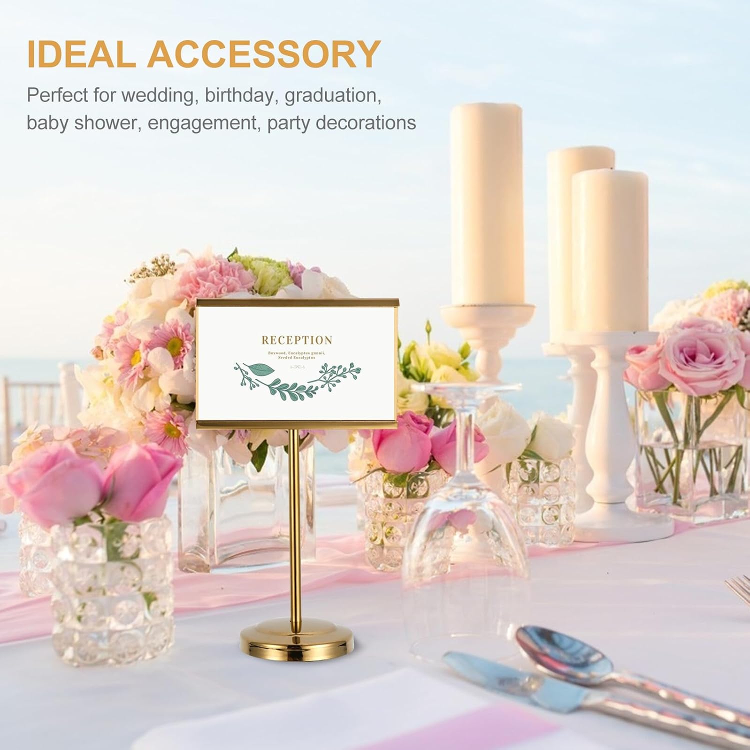 Stainless Steel Menu Stand Table Number Holder 6 Size Metallic Base Creative Place Card Holder for Restaurant Buffet and Office Display