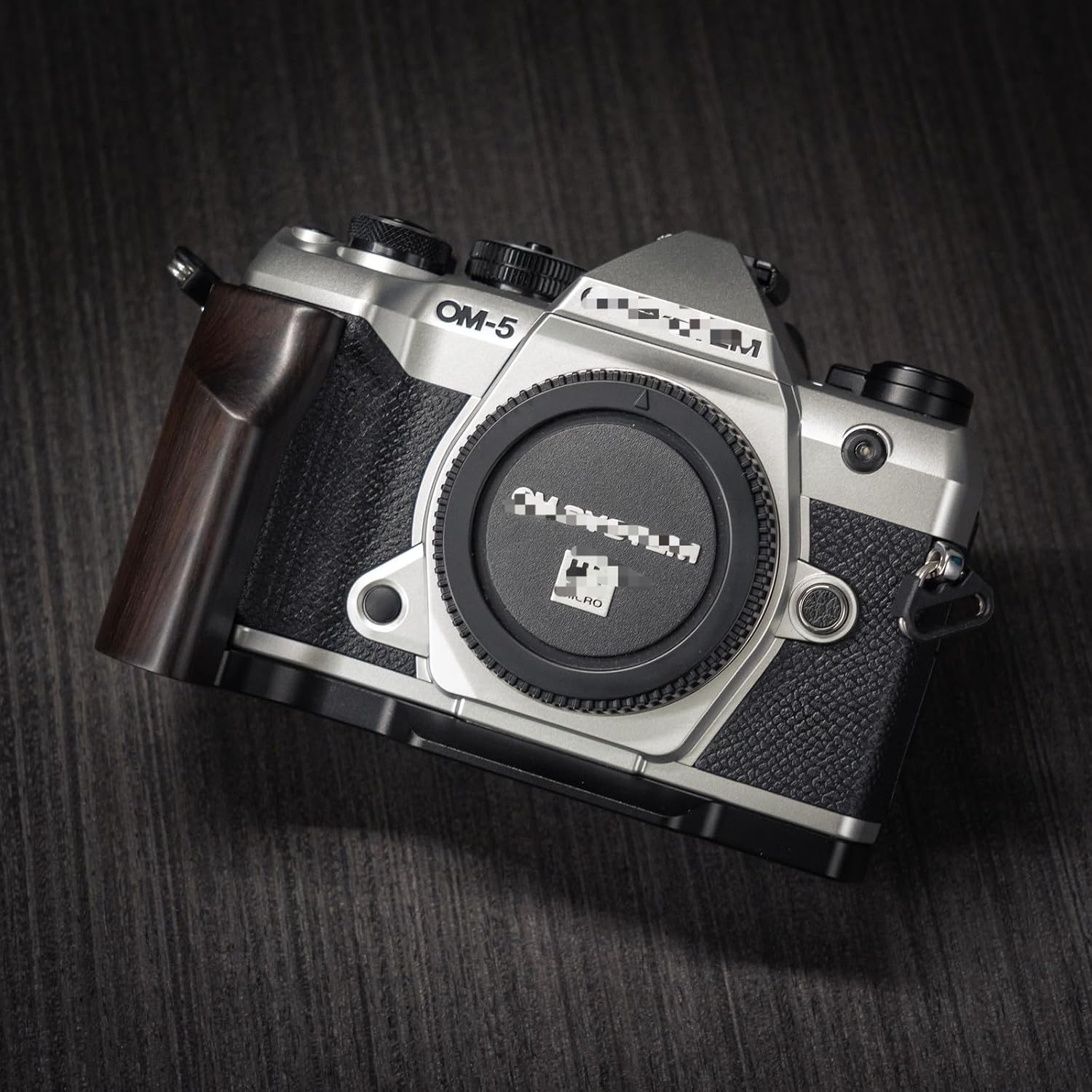 Wood Camera Hand Grip Handle L Board QR Plate for Olym pus OM5 Mark II OM5II (Ebony + Black Base)