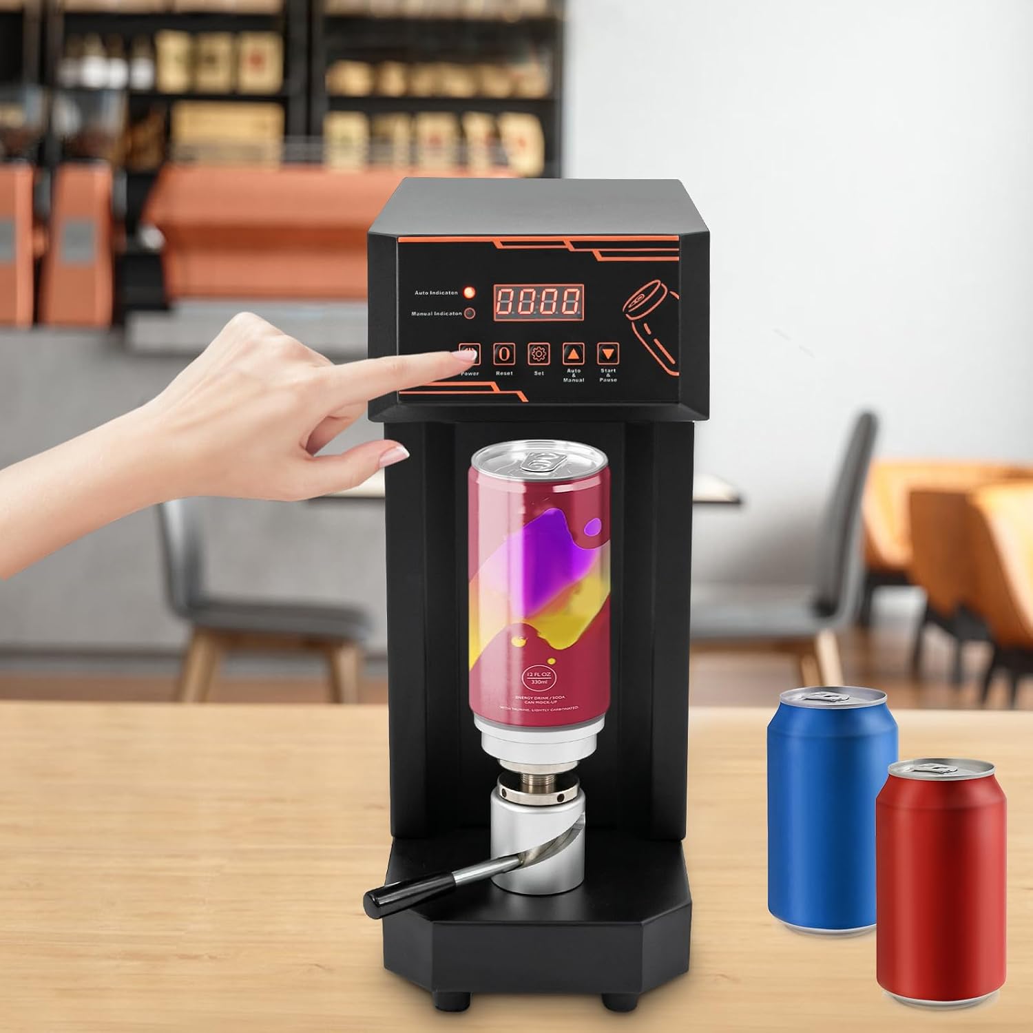 Automatic Can Sealer Machine, Commercial Plastic Aluminum Seamer Machines, Dual-Mode Operation & LED Smart Counter, 4-6 Seconds/Time, for Bars, Cafes