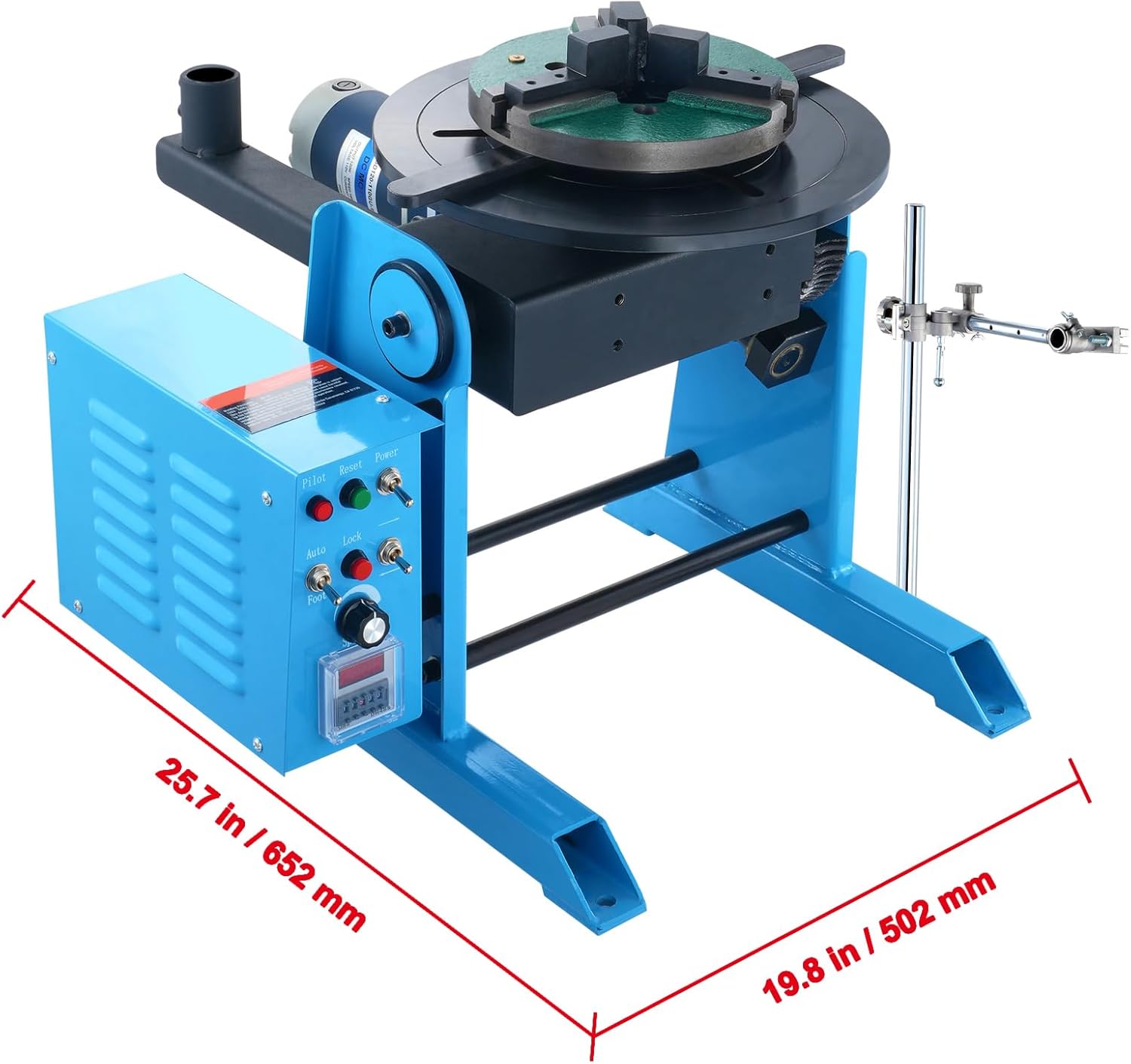 Happybuy Rotary Welding Positioner 50KG, 0-90° Welding Positioning Turntable Table 0.5-6RPM 120W, with 12.4 Inch 3-Jaw Lathe Chuck & Welding Torch Stand Holder for Cutting, Grinding, Assembly, Testing