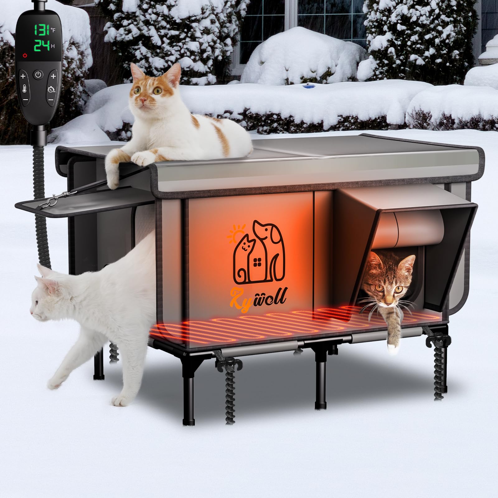 Niche chauffante pour chat Rywell abri extérieur imperméable en PVC