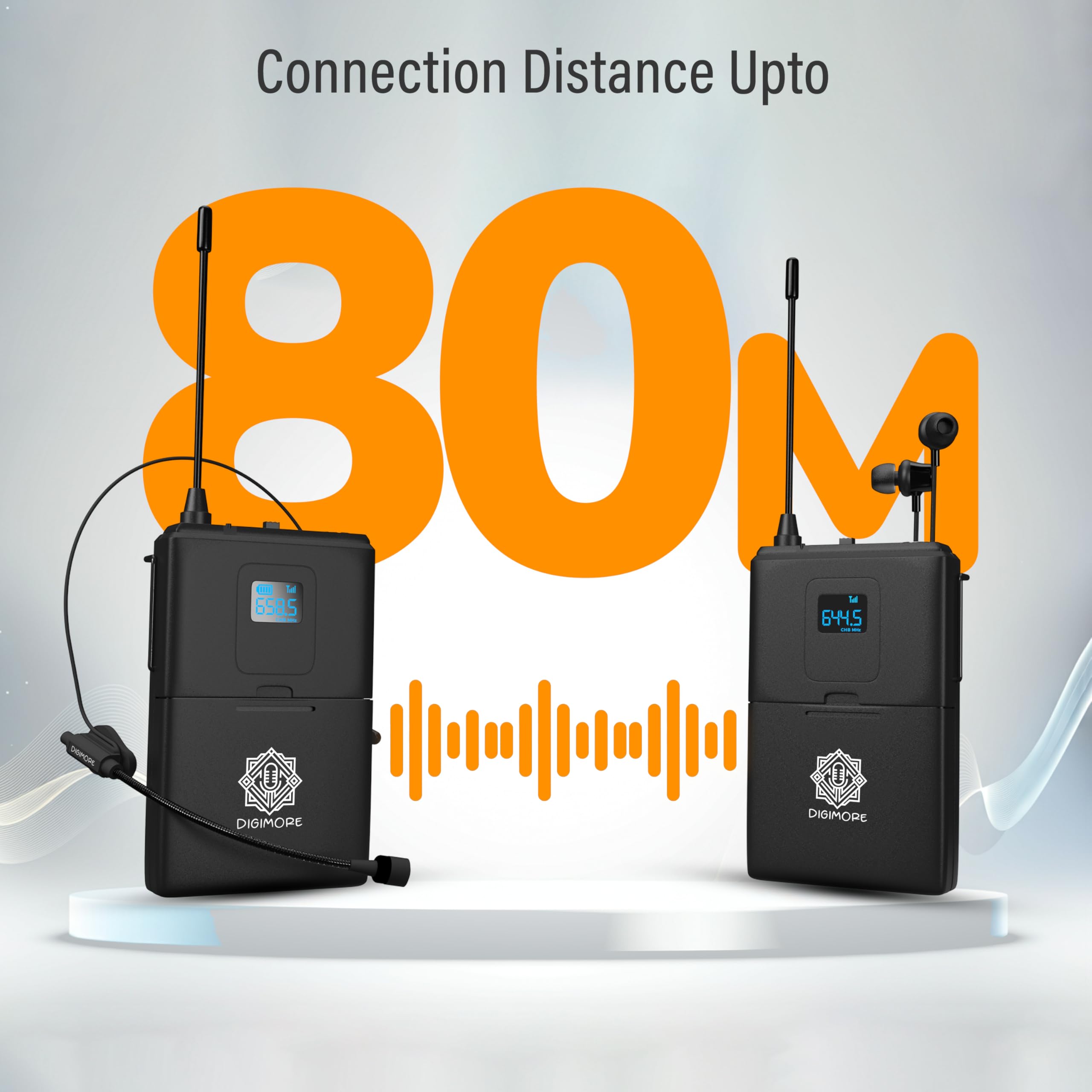 DIGIMORE Receptor inalámbrico con sistema de auriculares para guía turística, iglesia, enseñanza, viajes, presentación, seminario en vivo, visitas a la fábrica (1 receptor) (D-1500)