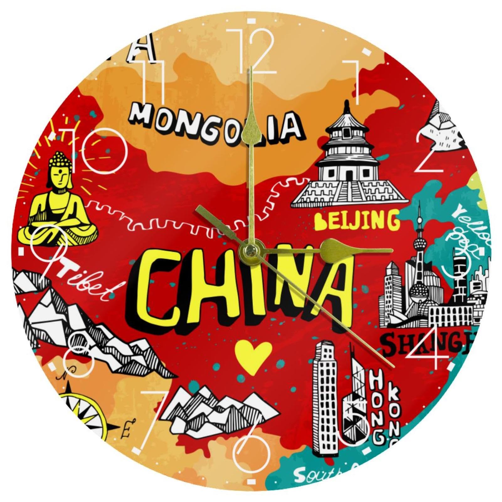 Horloge murale carte de la Chine pour salon et bureau