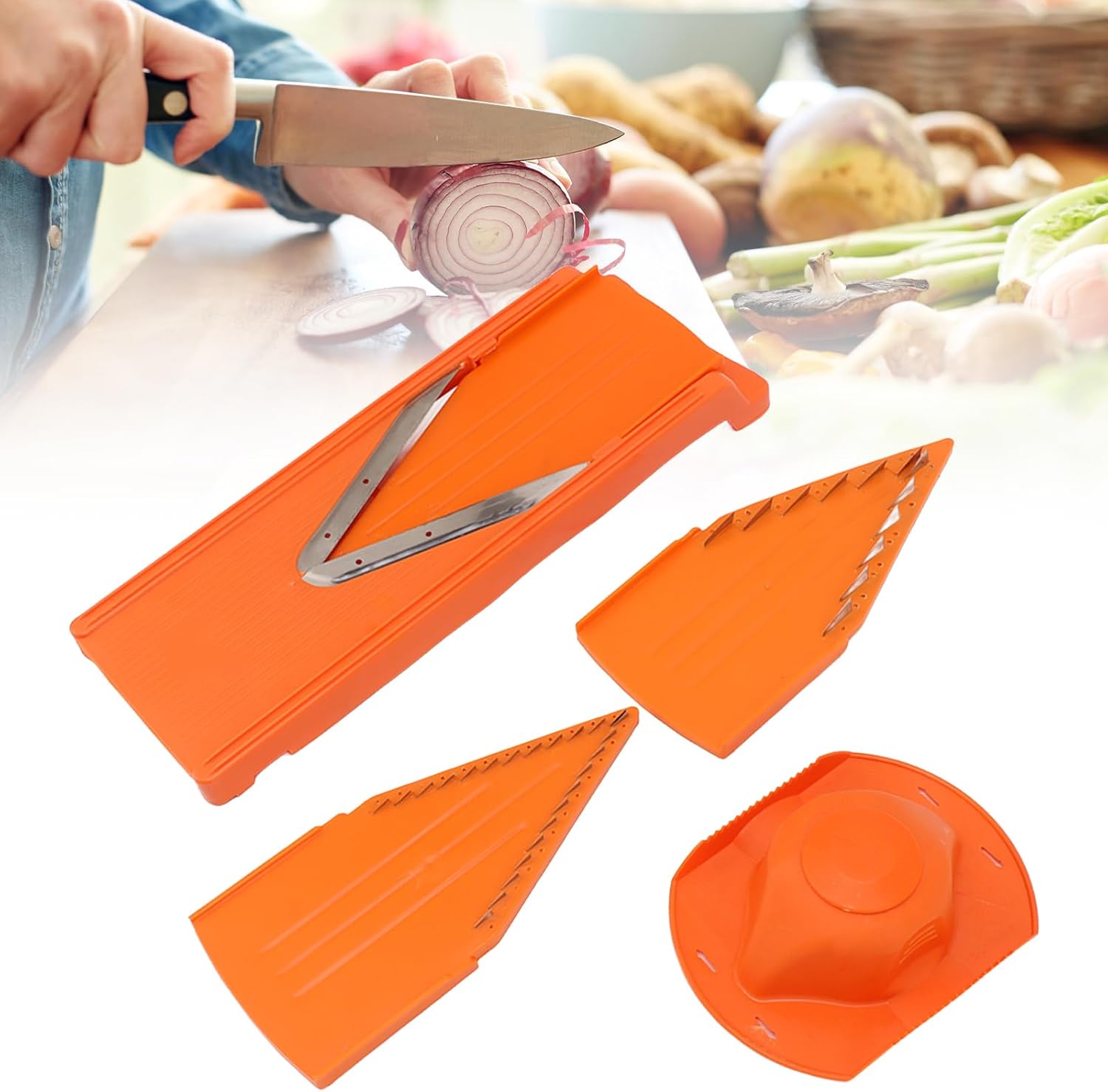 Mandoline Slicer, Manual Vegetable Slicer, Vegetable Slicer, V-Blade Mandolin Food Cutter with Hand Protection Slicer for Vegetables Onion Garlic Potatoes