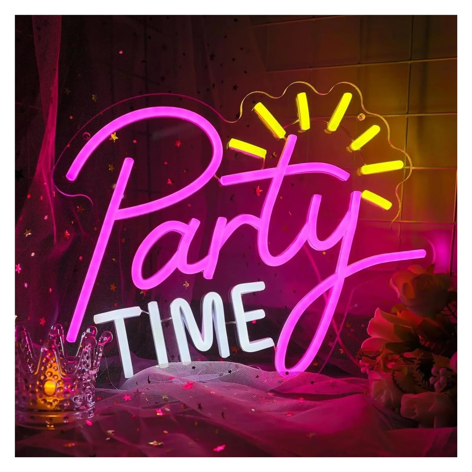 Signs Lamp Party Neon Sign Let's Party Time Light for Wall Decor Dimmable for Bachelorette Party Birthday Wedding 35cmx28cm