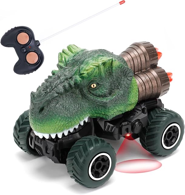 Highttoy Dinosaur Car Toy for 3 4 5 Years Old Boys, Remote Control Car for Kids Dinosaur Toys for Boys Age 3 4 5 Dinosaur Gifts for Boys Girls Mini Dinosaur RC Car for Kids, Green