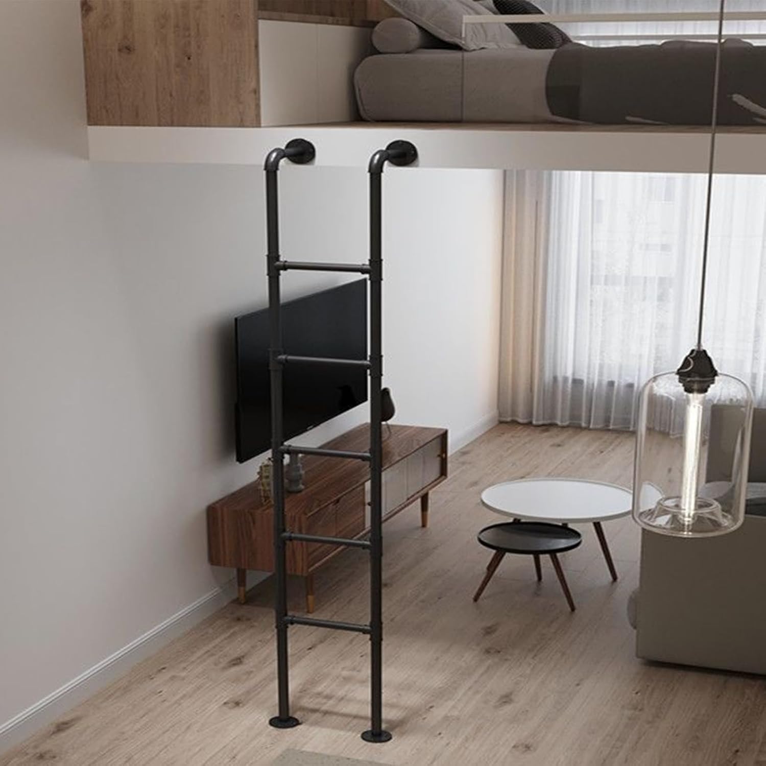 Emergency Egress Ladder for Window Wells Metal Loft Step Ladder Universal Climbing Ladder for Attics Bunk Beds RVs Decks 330lbs Capacity 6.2ft Black