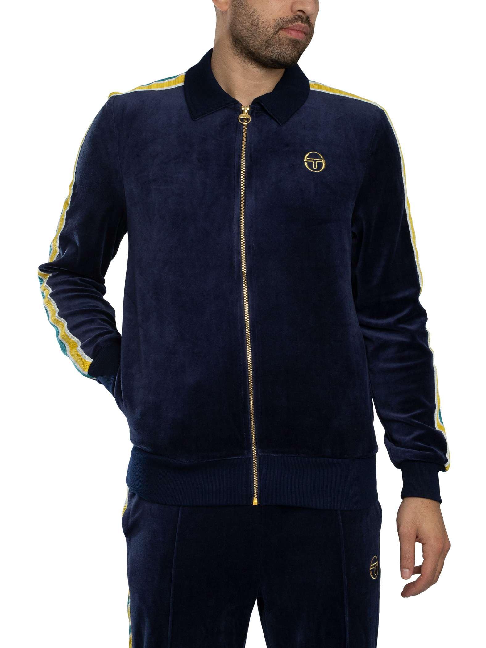 Sergio Tacchini Men's Maritime Blue/Mango Mint Monte Velour Track Jacket