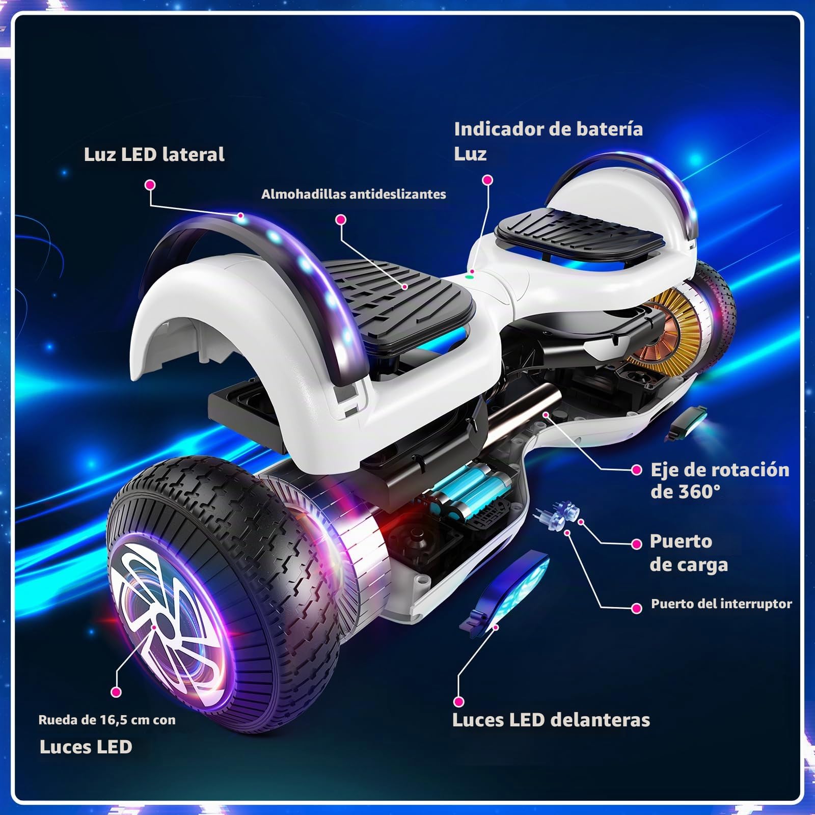 Hoverboard 6.5" Overboard Hover Borad con Luces LED/Bluetooth,Monopatín Hoverboards, Regalo para Niños