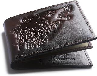 Wolf Engraved Personalized Wallet For Men,Extra Capacity Bifold Wallet with 14 Credit Cards,Mens Leather Wallets Rfid Blocking,Gifts For Him Husband(coffee)