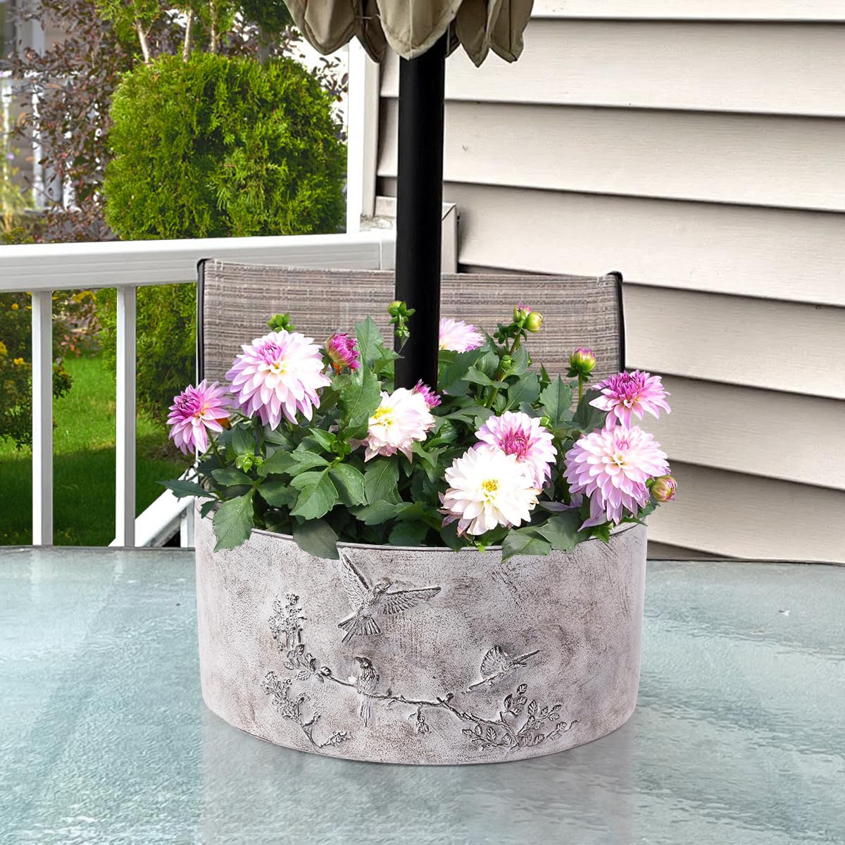 Tbpro Patio Umbrella Planter 2pcs Around Umbrella Planter Gray 11.41 * 11.41 * 4.72 inch Weatherproof with Drainage Holes Half-Circle Planter Pots with Umbrella Rod Hole for Patio Table : Patio, Lawn & Garden
