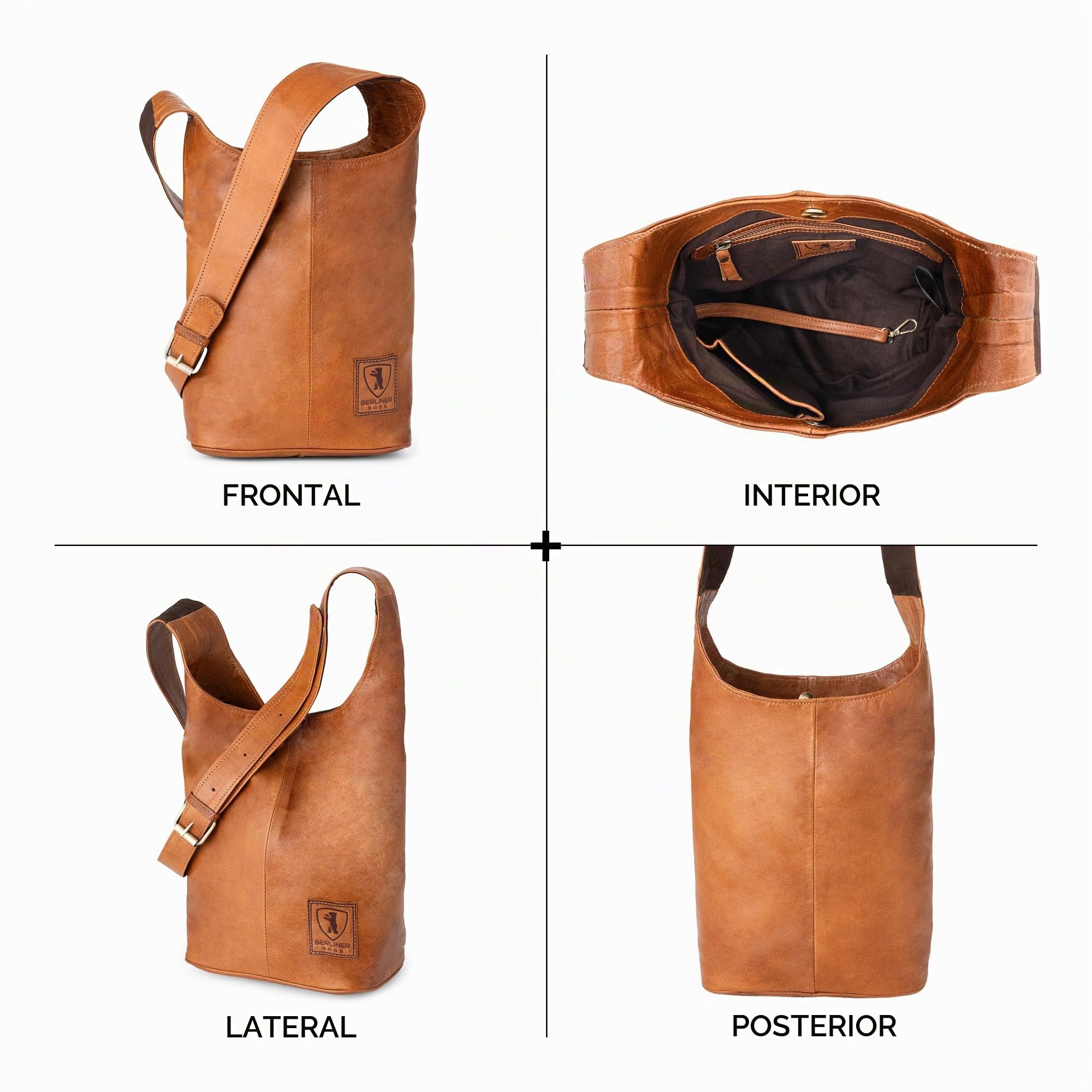 Berliner Bags Emilia Bolso Bandolera Mujer Piel Auténtica Mediano Vintage