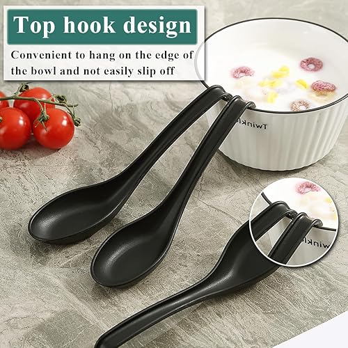 Miniatura 5 de Kyraton Cucharas de sopa de 24 piezas, cuchara de mesa de plástico reutilizable, cuchara asiática resistente y duradera, hecha de polipropileno de