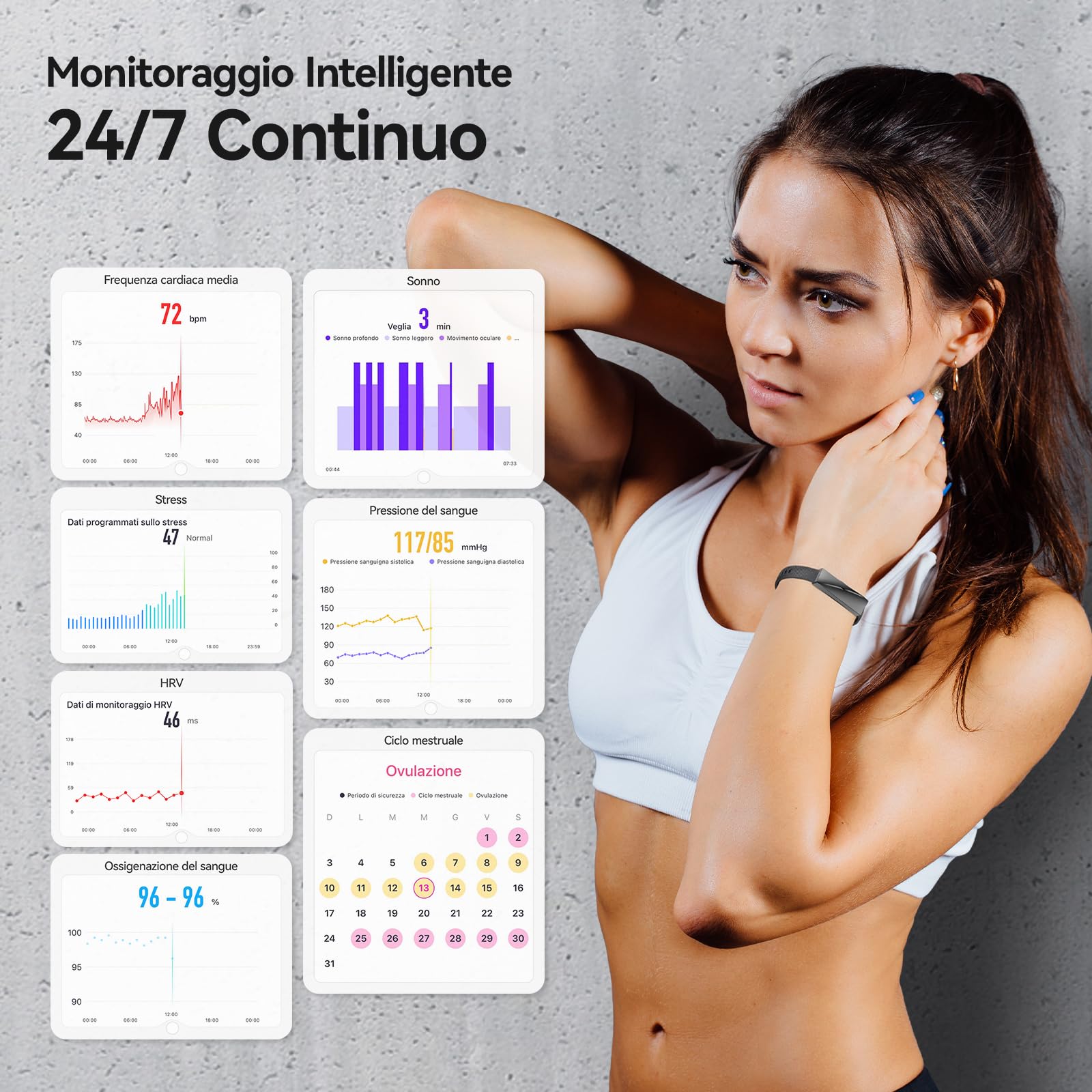 Smart Braccialetto Fitness Band senza Display, Smartwatch Fitness Tracker alla Moda Monitoraggio 24/7 Attività, Sonno Frequenza Cardiaca, Modalità Multisport, Autonomia 15 Giorni, IP68