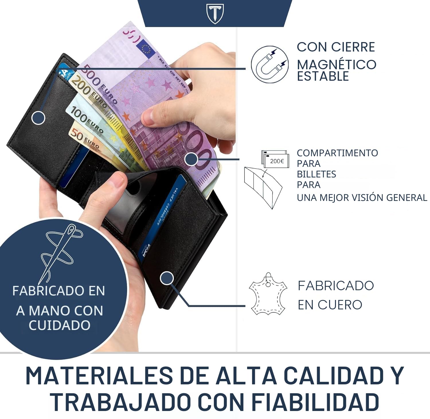 TEEHON Cartera Hombre Cuero Tarjetero Bloqueo RFID Pequeño Crédito Billetes Monedas Caja Regalo