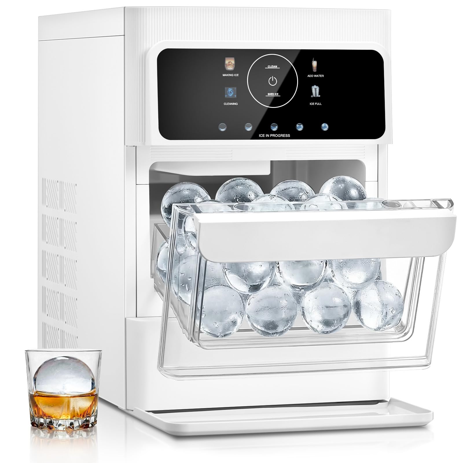 Máquina de Hielo en Esferas, 3 Pzas Esferas de Hielo Extra Grandes de 2.5" Transparentes y sin Grietas en 45 Min, Panel Táctil LCD & Autolimpieza para Cóctel Whiskey Bourbon