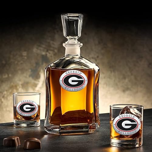 Miniatura 2 de Georgia Decantador con 2 vasos combinados | Vertedor de 24 onzas con 2 vasos dobles antiguos | Vidrio de peltre elaborado por expertos