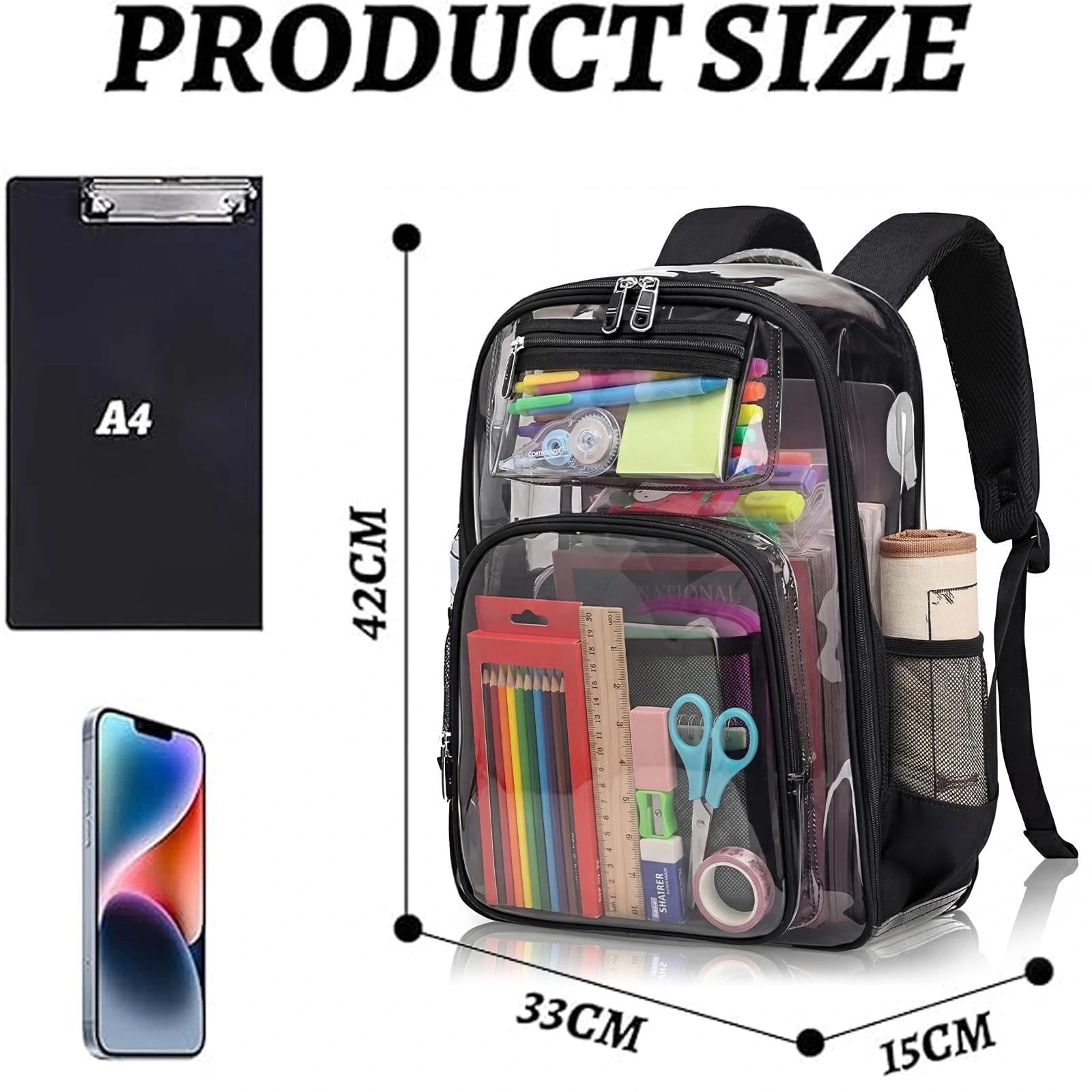 Zaino Trasparente Grande in PVC Impermeabile Plastica Scuola Borsa Robusto Durevole Casual Bag Zainetto Borsa Libro per Scuola Palestra Lavoro Viaggio Stadio Uomo Donna (Version B)