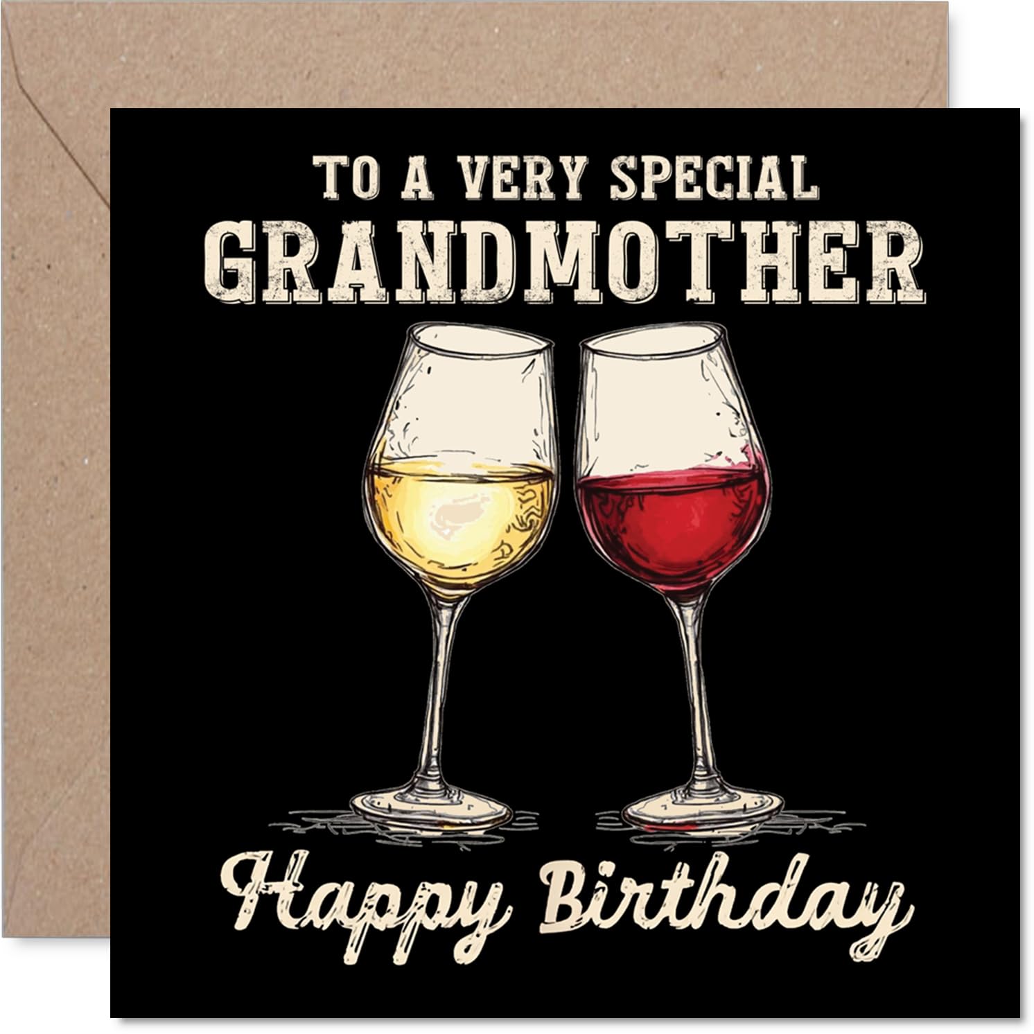 Grandmother Birthday Card - Bday Wine - Happy Birthday Card for Grandmother from Grandson Granddaughter, 145mm Wine Greeting Cards